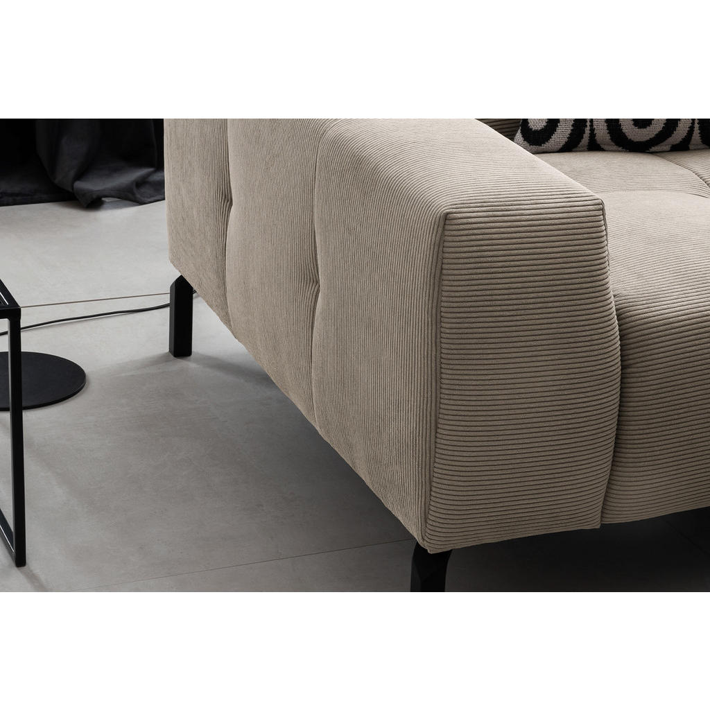 Thumbnail - Kawola Ecksofa, Beige, Schwarz, Textil, Echtholz, 4-Sitzer, Füllung: Komfortschaum, Ottomane rechts, L-Form, 311x219 cm,...