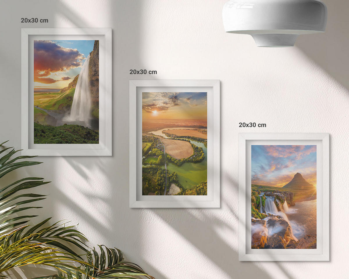 WANDBILDER 3er-Set - 20x30 cm Weißer Rahmen - Wasserfälle Landschaften im Westen - Weiß, Kunststoff (20/30cm) - ArtPrintCave