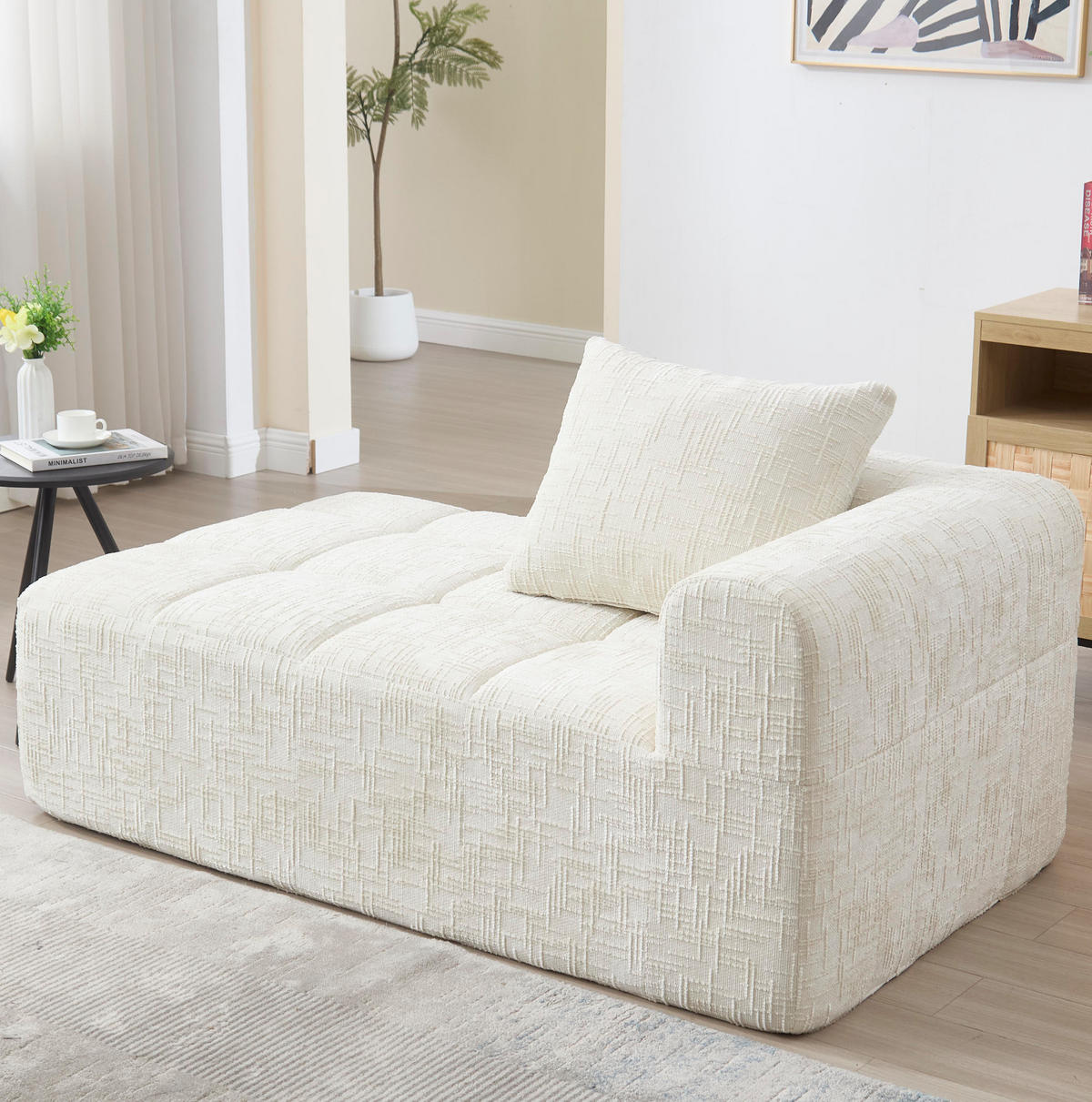 SOFA Chaiselongue 158 x 90 cm Chenille Beige mit Kissen - Beige, Kunststoff (90/60/158cm) - Meubliv