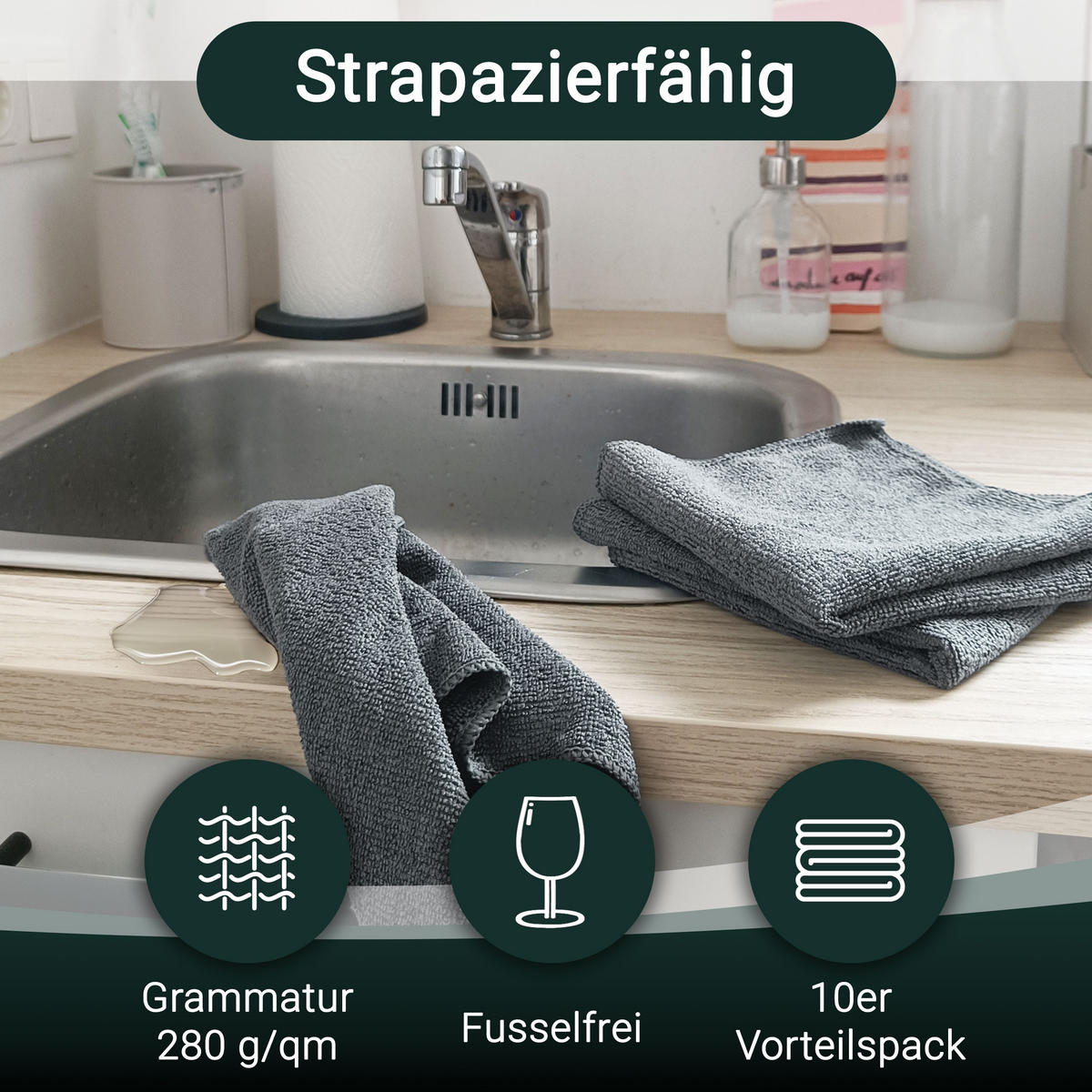 REINIGUNGSTÜCHER, 10er-Set, 32x32 cm, 80% Polyester, 20% Polyamid - Dunkelgrau, Textil (32/32cm) - Zollner
