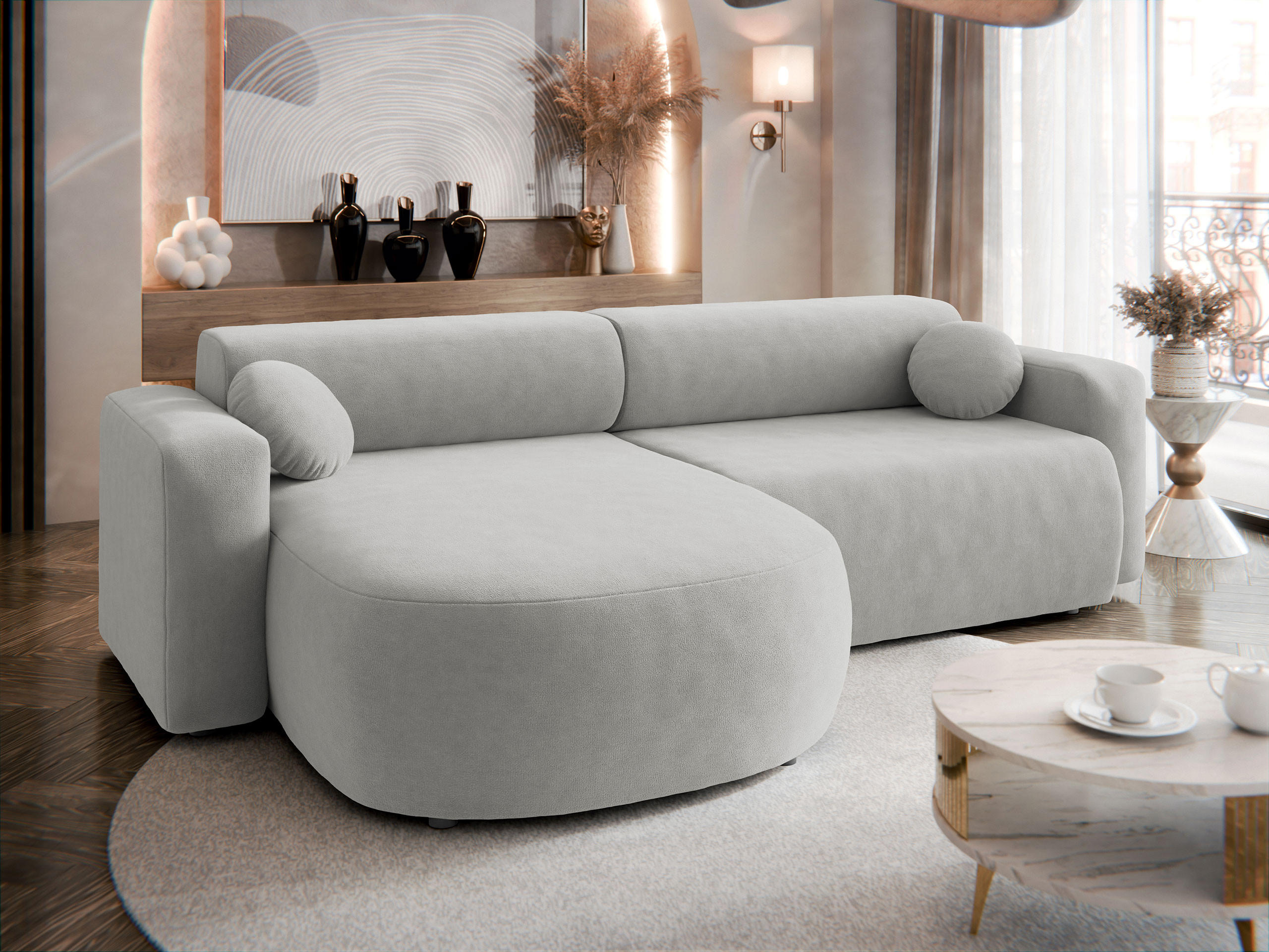 ECKSOFA Nicelo - Hellgrau/Schwarz, Holz/Kunststoff (252/150cm) - MIRJAN24