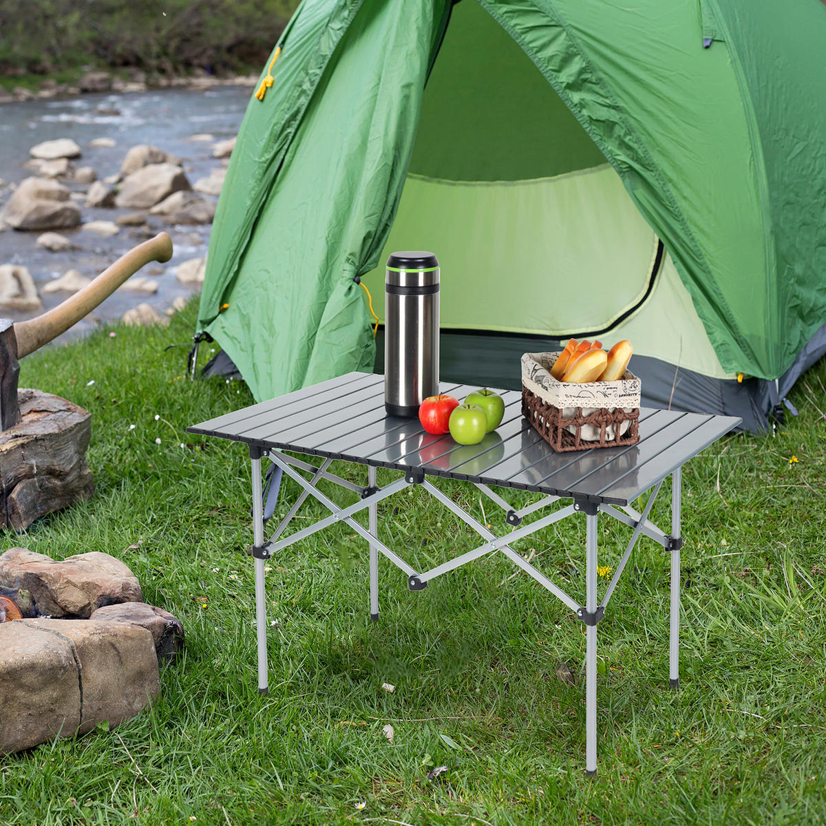 CAMPINGTISCH - Silberfarben, Metall (53/95/55cm) - Relaxdays