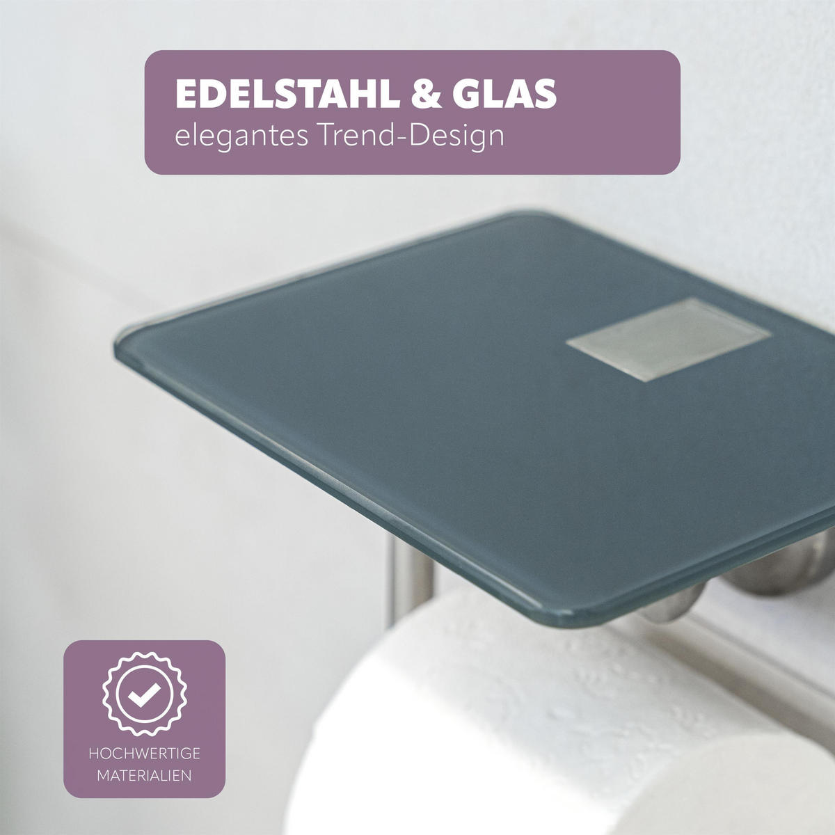 TOILETTENPAPIERHALTER PIAZZA mit Glasablage, Edelstahl - Grau, Metall (17/13.4/13.5cm) - bremermann