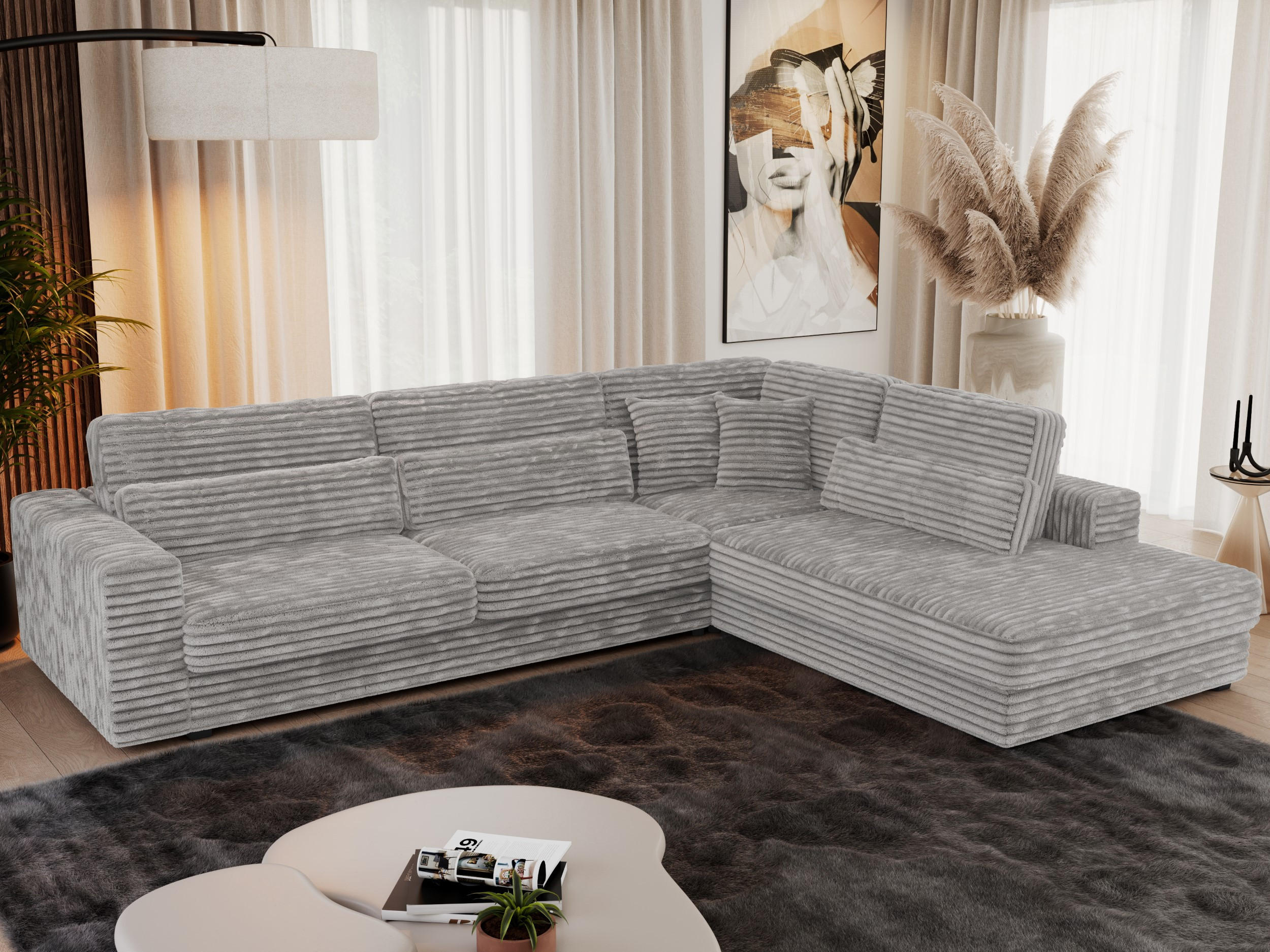 ECKSOFA Savona Hellgrau breiter Cord - rechts - Hellgrau/Schwarz, Kunststoff/Textil (249/316cm) - MKS