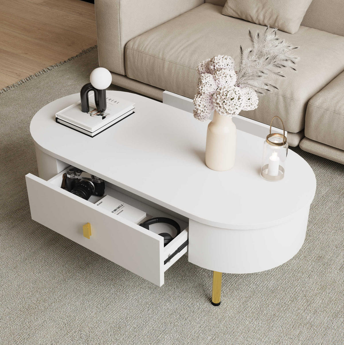 KLUBSKA miza, 108/50/40 cm bela, MDF z 2 predaloma - bela, leseni material (108/50/40cm) - BEAOK