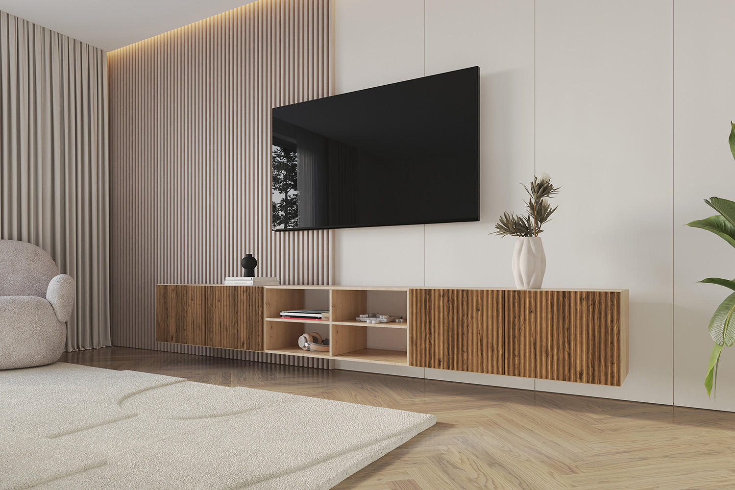 LOWBOARD NOA-2-W 3x100x40x41 cm - Artisan / Katania - Eiche Wotan, Holzwerkstoff (300/40/41cm) - ALTDECOR