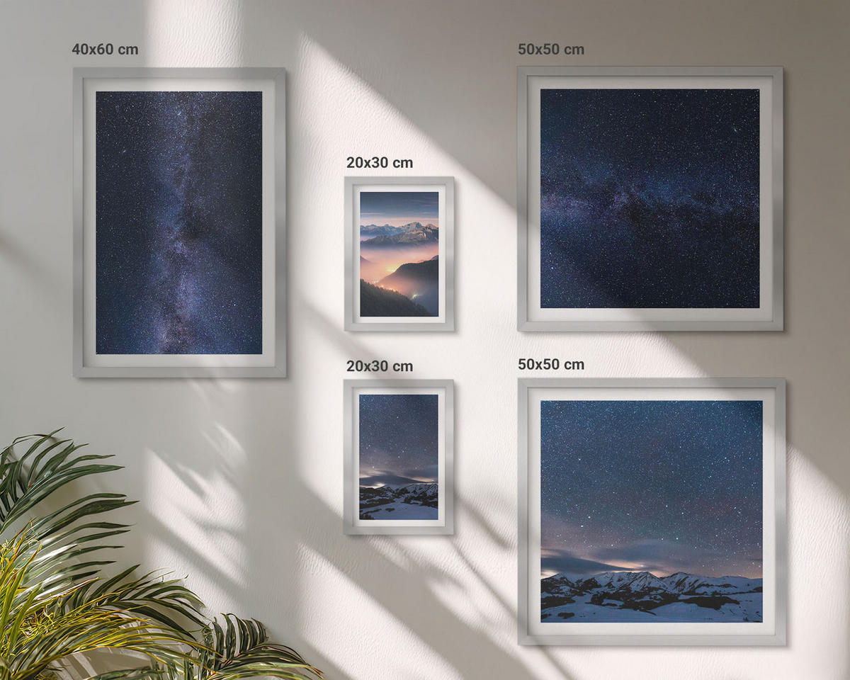 BILDER SET 5er Set - 50x50 cm & 20x30 cm & 40x60 cm Silberner Rahmen - Spiegelung der Felsen in Bergseen - Silberfarben, Kunststoff (40/60cm) - TULUP