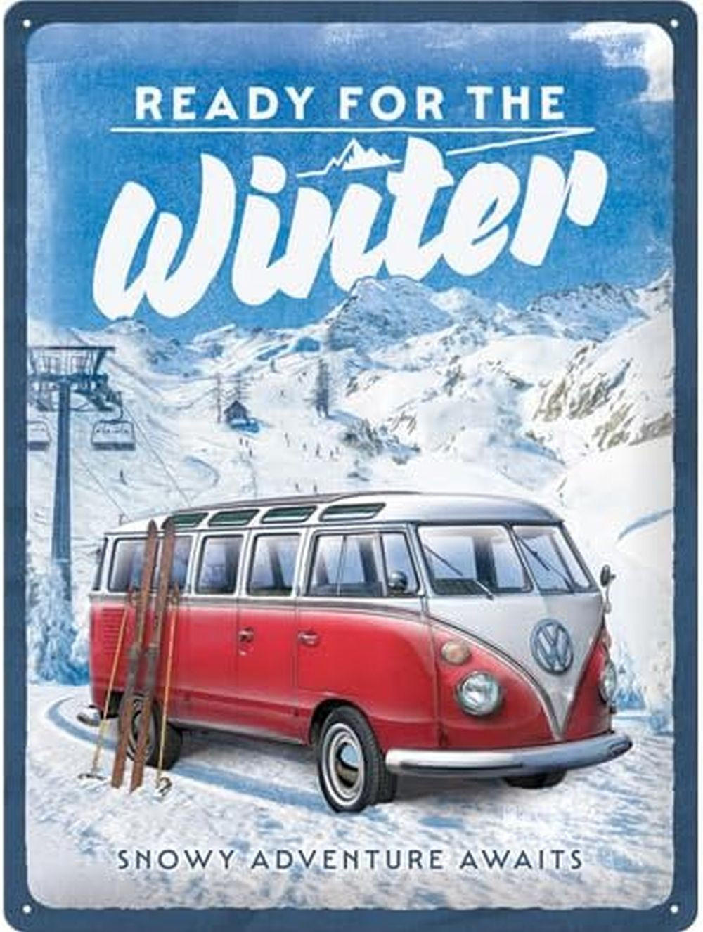 BLECHSCHILD 30/40 cm VW Bulli Ready for the Winter - Multicolor, Metall (30/40/0.2cm) - Nostalgic-Art