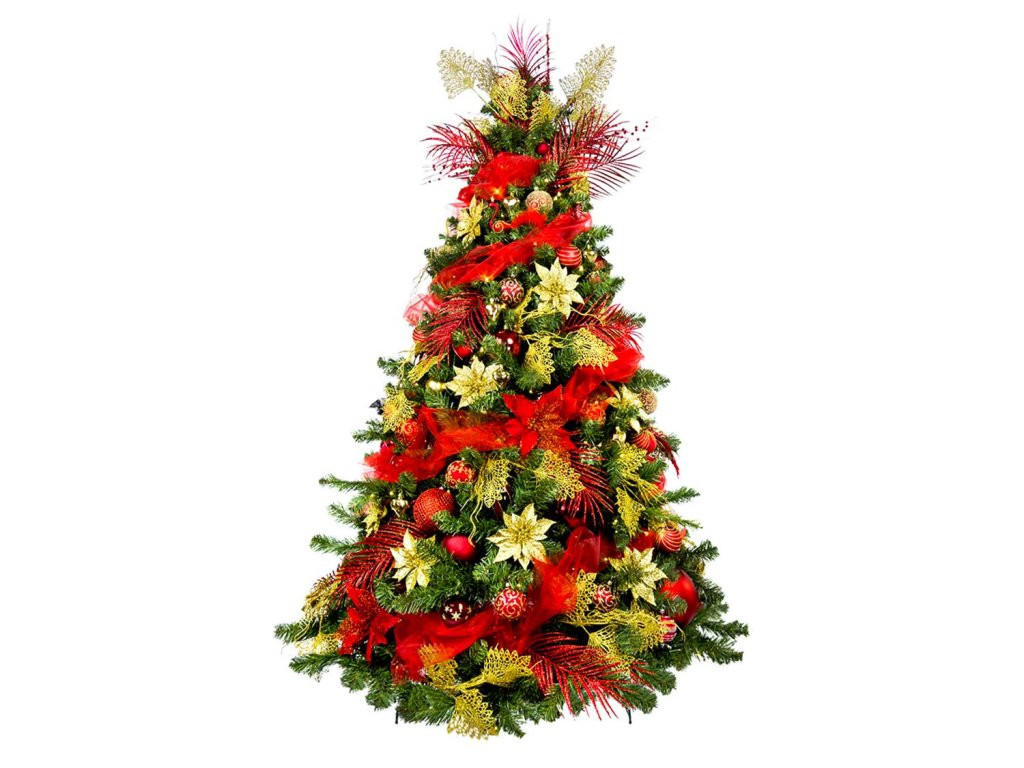 WEIHNACHTSBAUM künstlicher 210 cm, PREMIUM CAESAR, mit 152-teiligem Weihnachtsbaumschmuck, inkl. Metallständer und Aufbewahrungsbox - Rot/Goldfarben, Kunststoff/Metall (134/210cm) - LAALU
