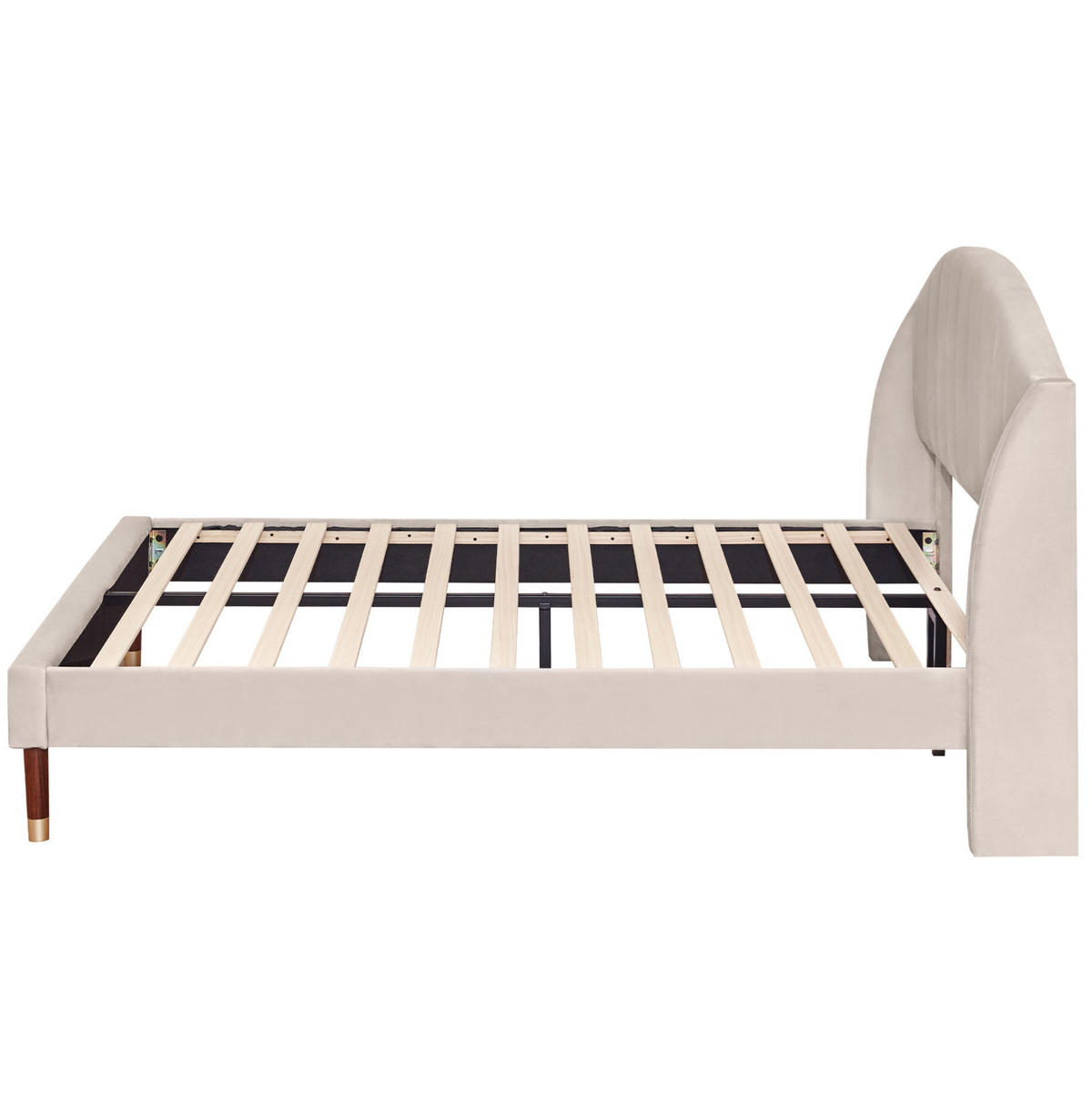 POLSTERBETT 140/200 cm mit Lattenrost, hohem gepolstertem Kopfteil und Samtbezug, Beige - Beige, Textil (140/200cm) - Redom