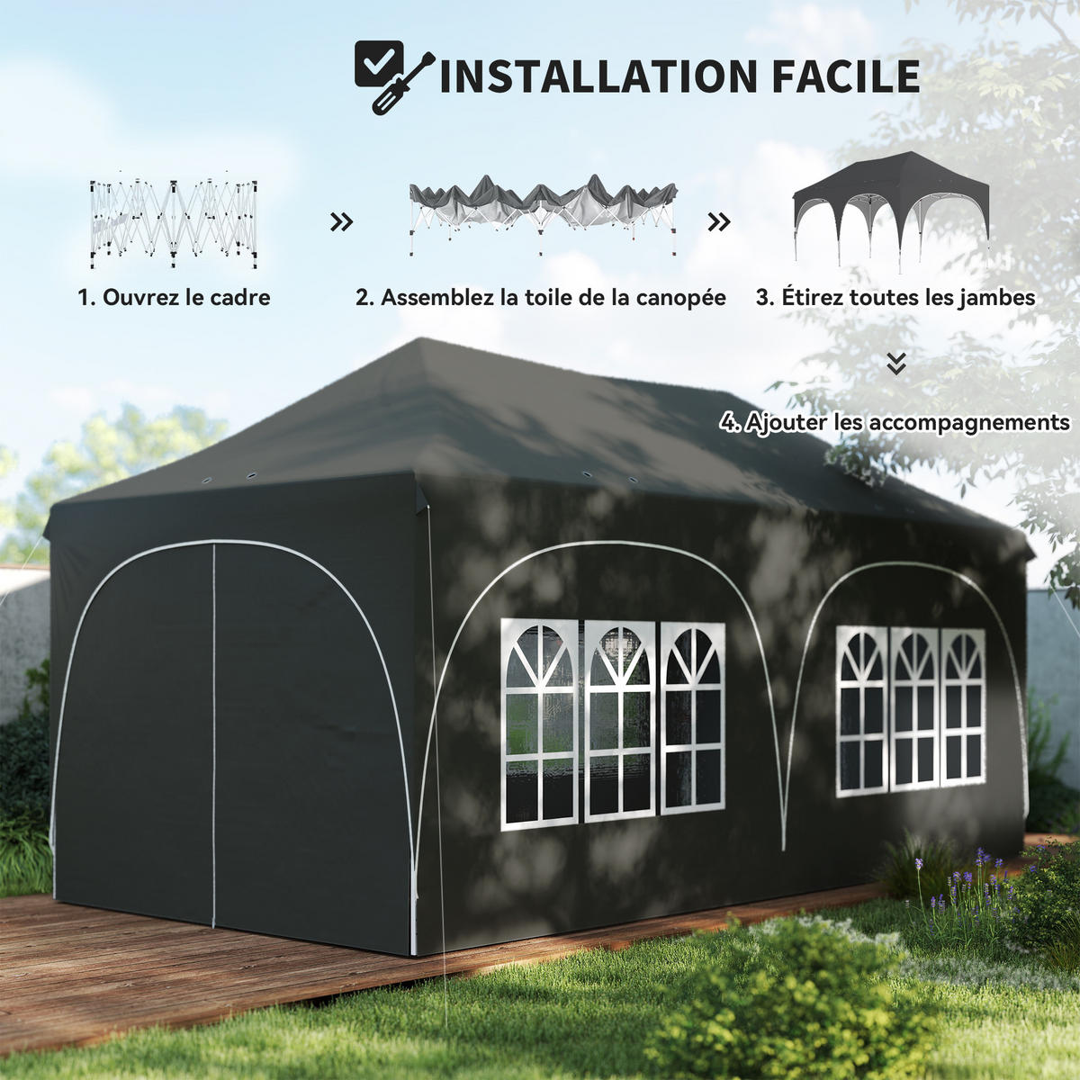 PAVILLON DE-14048 3/6 m, 6 Seitenwände, UV30+ Grau - Dunkelgrau, Metall (300/315/598cm) - ComfortXL