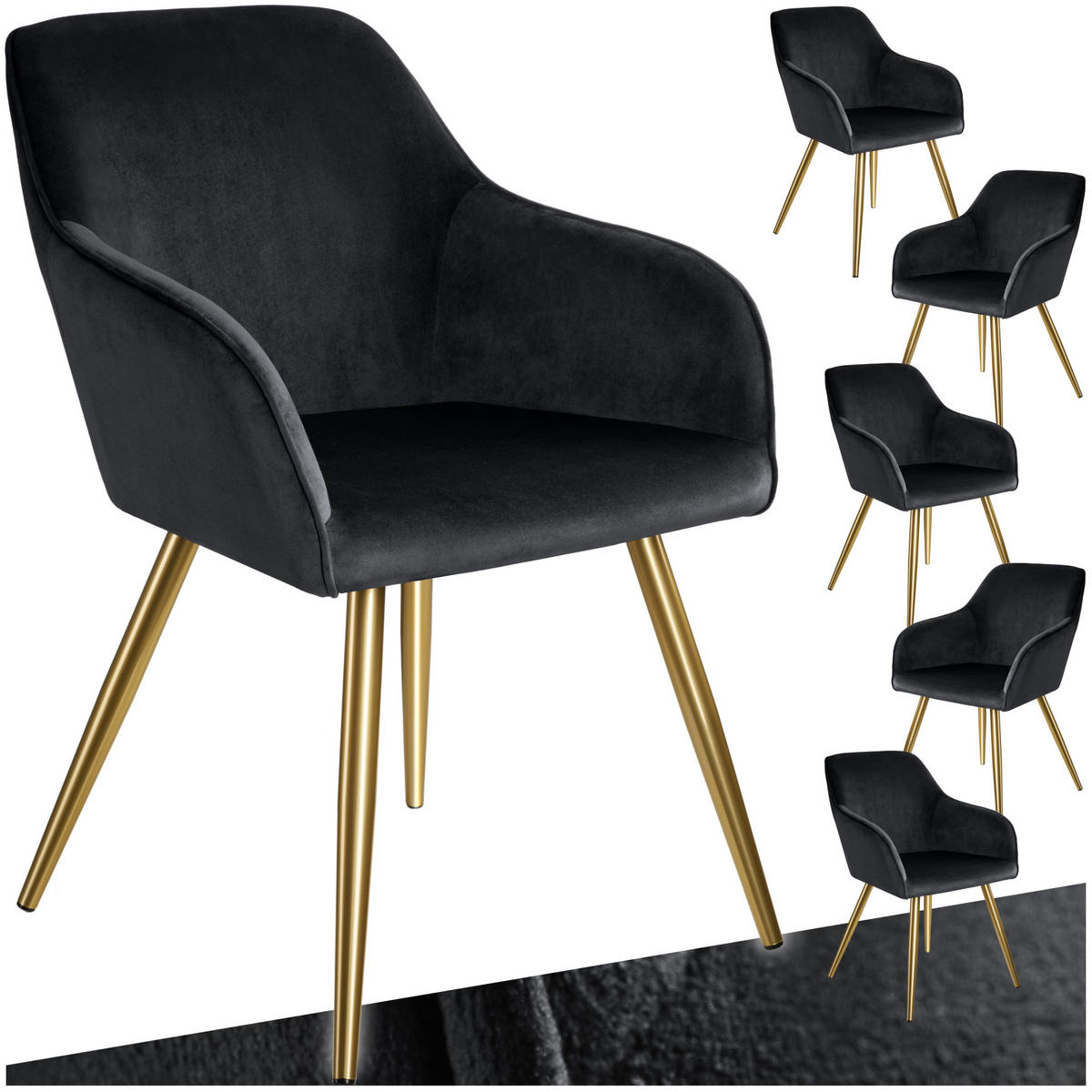 ESSZIMMERSTUHL 6er Set Marilyn 58 x 62 x 82 cm schwarz/gold - Goldfarben/Schwarz, Textil (58/82/62cm) - tectake