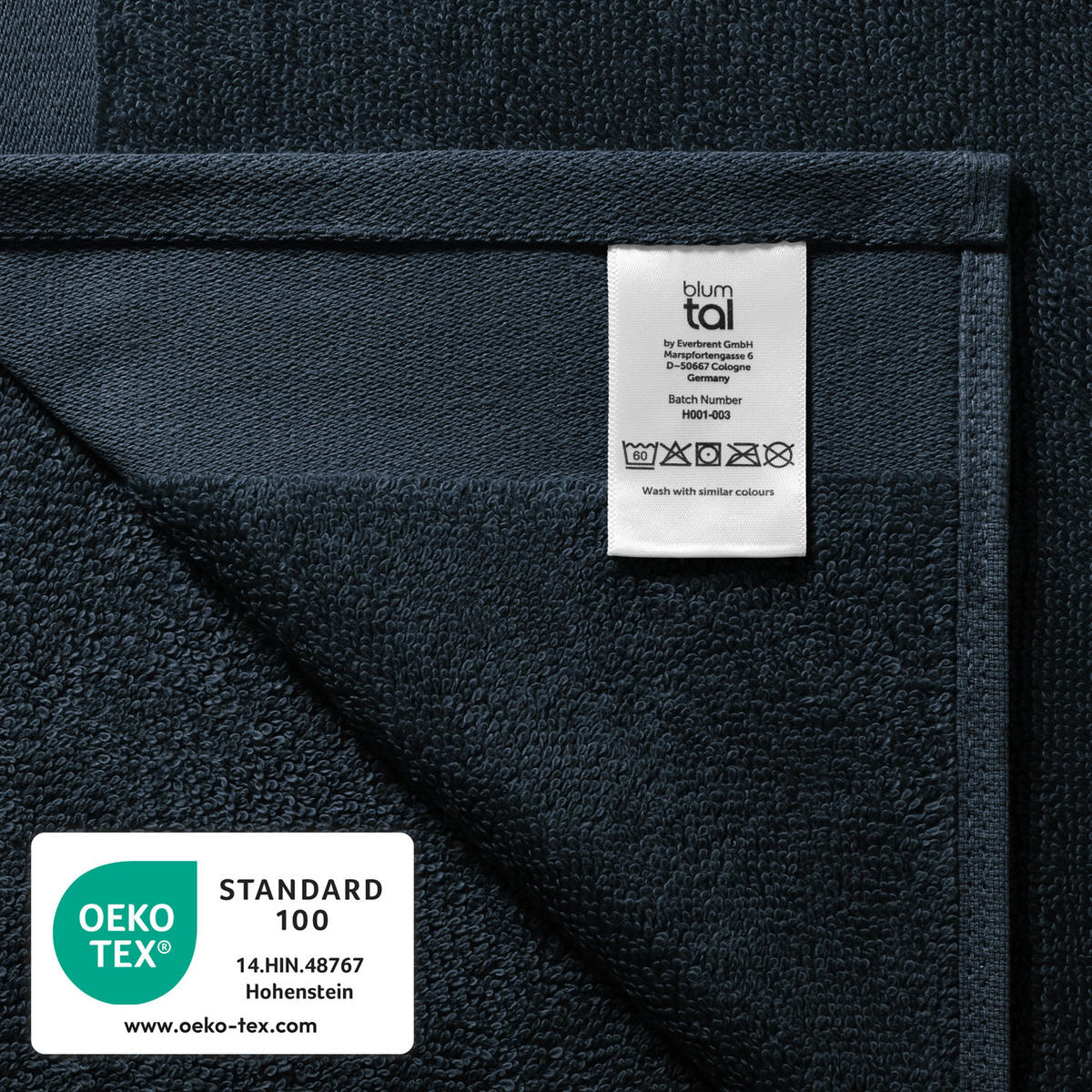 BADETUCH 4-teilig, 2x Badetuch 70/140 + 2x Handtuch 50/100 cm, Dunkelblau - Dunkelblau, Textil (70/140cm) - Blumtal