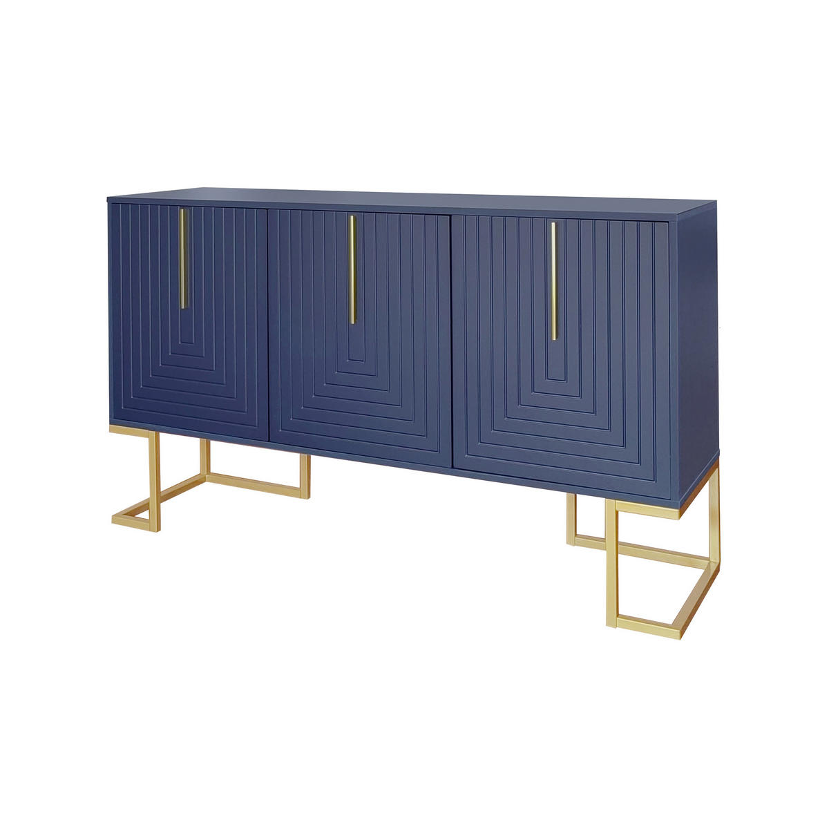 SIDEBOARD U-Design mit 3 Türen, höhenverstellbaren Regalböden und Metallbasis – modernes - Goldfarben/Dunkelblau, Holzwerkstoff/Metall (138/80.5/40cm) - EVRYAE