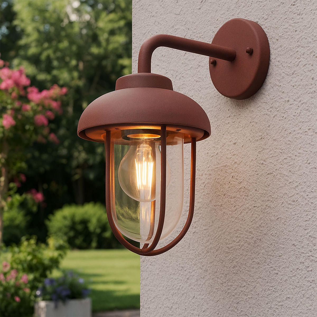AUSSENLEUCHTE WANDLEUCHTE Alu rostfarben - Braun, Glas (16/16/33cm)
