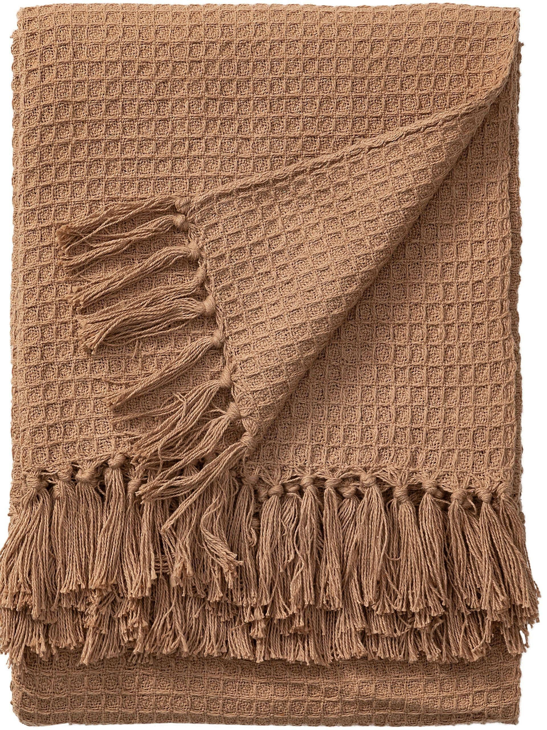 BAUMWOLLDECKE Amalia Hellbraun 125x150 cm - Hellbraun, Textil (125/150cm) - benuta Pure