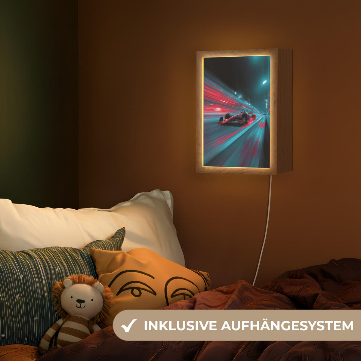 NACHTTISCHLAMPE Rennwagen - Rot - Geschwindigkeit 20x30 cm - Türkis, Holzwerkstoff (8/20/30cm)