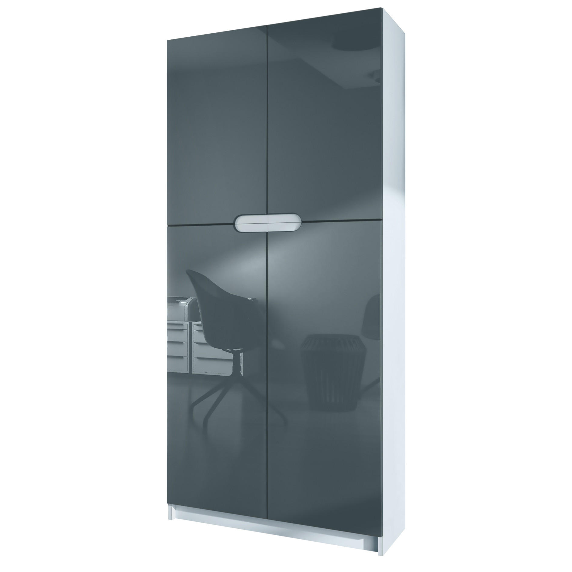 BÜROSCHRANK Logan Fronten in Grau Hochglanz - Grau, Holzwerkstoff (82/185/37cm) - Vladon