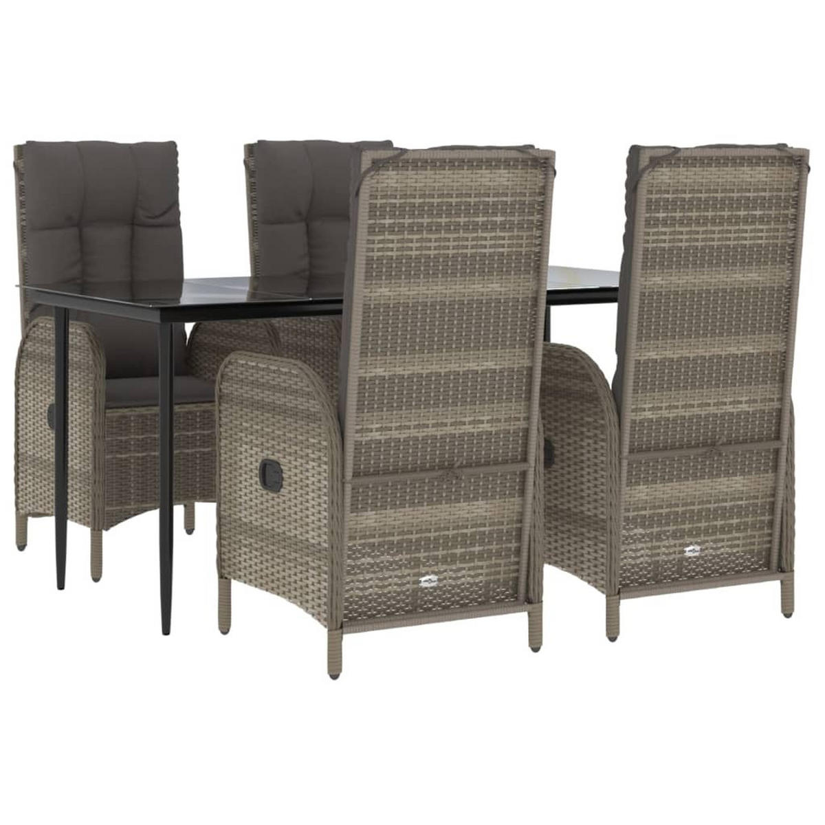 GARTEN-ESSGRUPPE 5-TLG. Mit Kissen Schwarz Und Grau Poly Rattan - Grau, Kunststoff - vidaXL