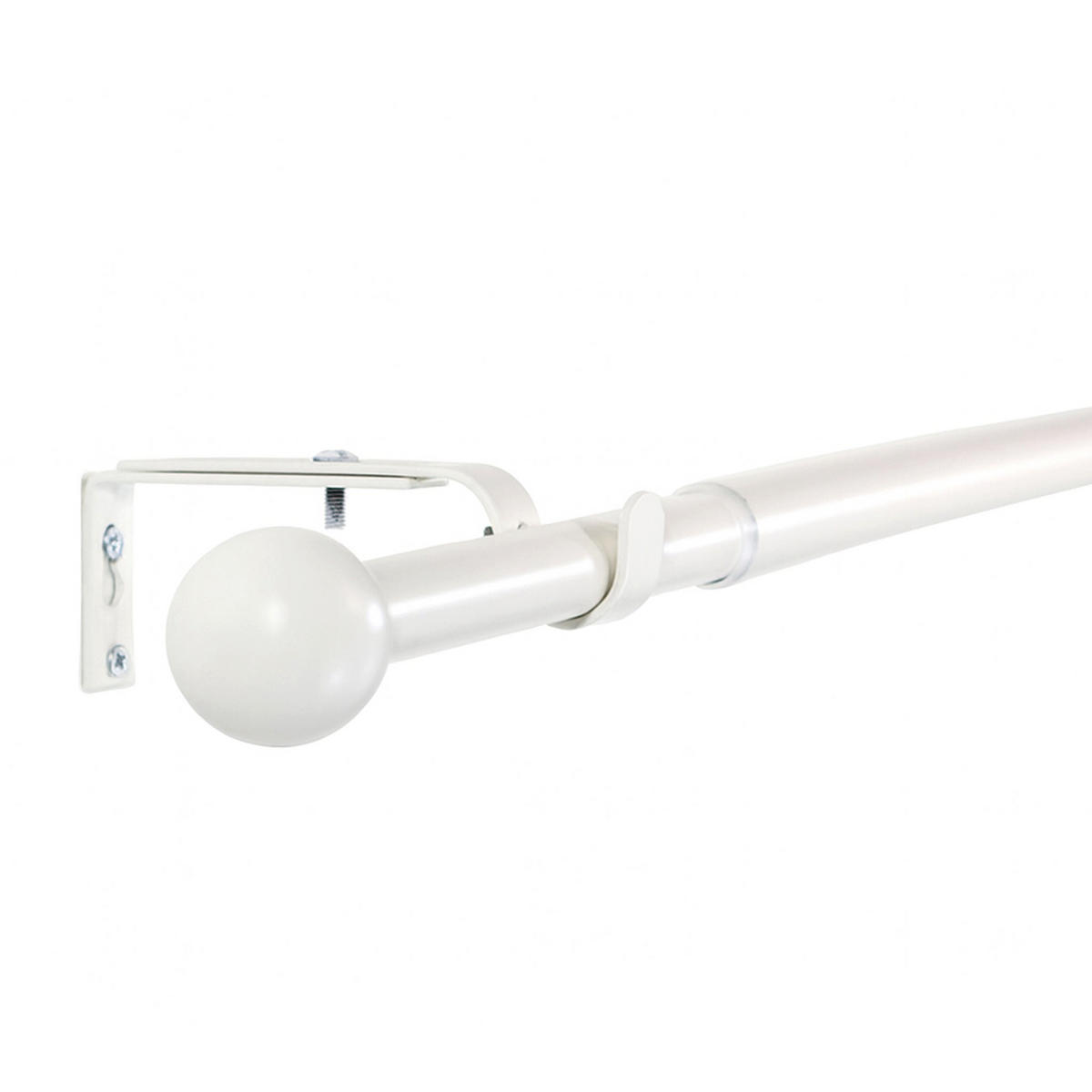 AUSZIEHBARE Gardinenstange, Vorhangstange Metall, Endkappen Kugel, Schwarz matt, Weiß matt, Edelstahloptik, Montagematerial inklusive, Indoor. - Weiß, Metall (120cm) - Deco-Raum