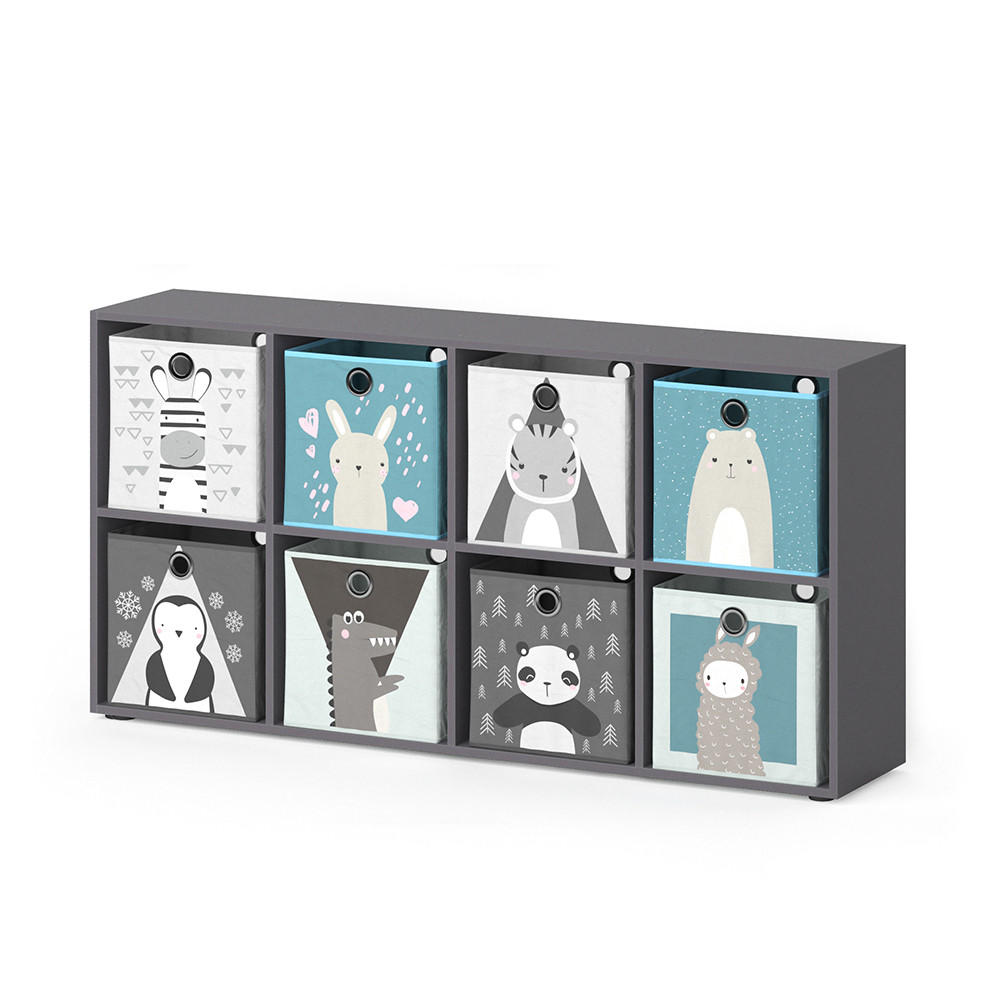 KINDERREGAL Scutum Grau 143 x 72 cm mit 8 Faltboxen - Grau, Holzwerkstoff (143/72/29cm) - Vicco