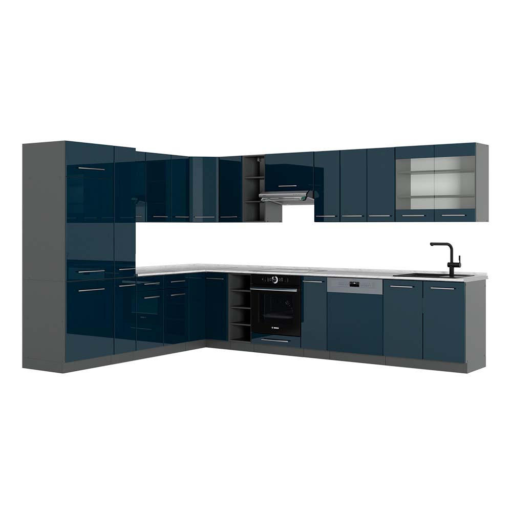 ECKKÜCHE Fame-Line Dunkelblau Hochglanz/Anthrazit 257 x 60 cm AP Marmor - Anthrazit/Dunkelblau, Holzwerkstoff (347/81.6/60cm) - Vicco