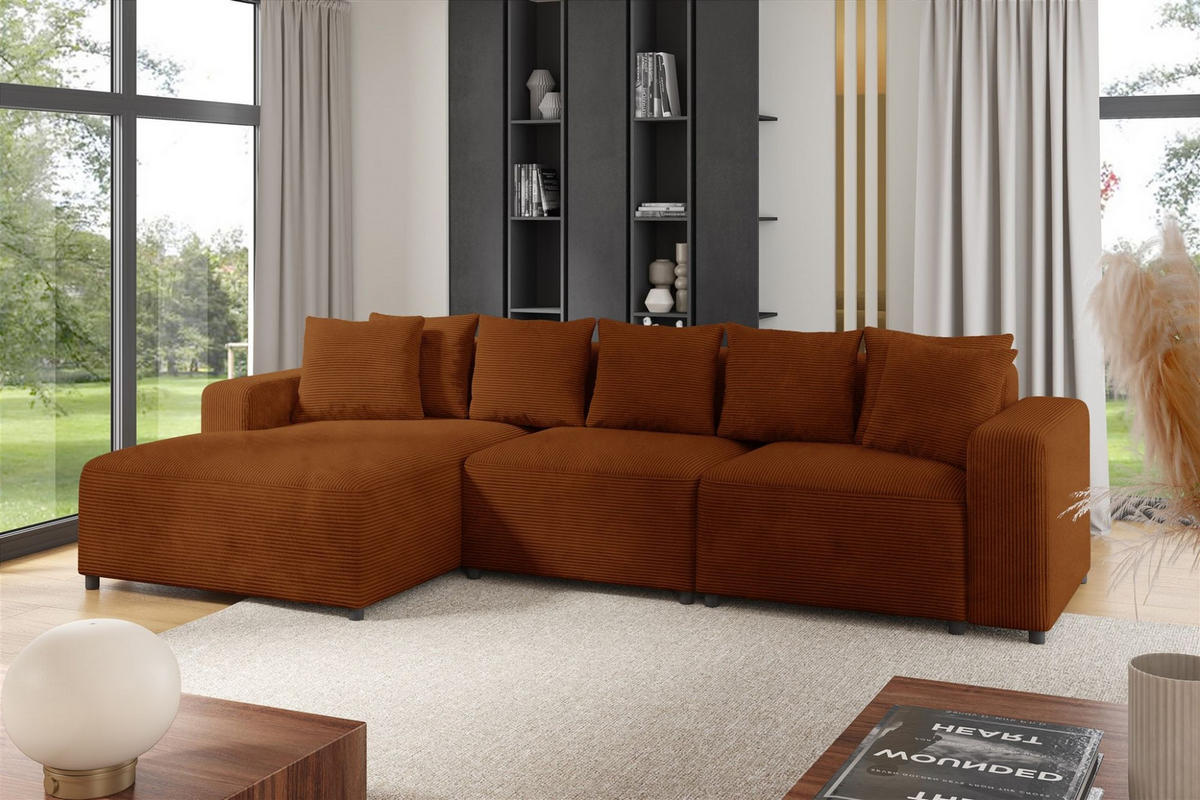 ECKSOFA Megan In Poso - Rotbraun, Holzwerkstoff/Textil (331/165cm) - Fun Möbel