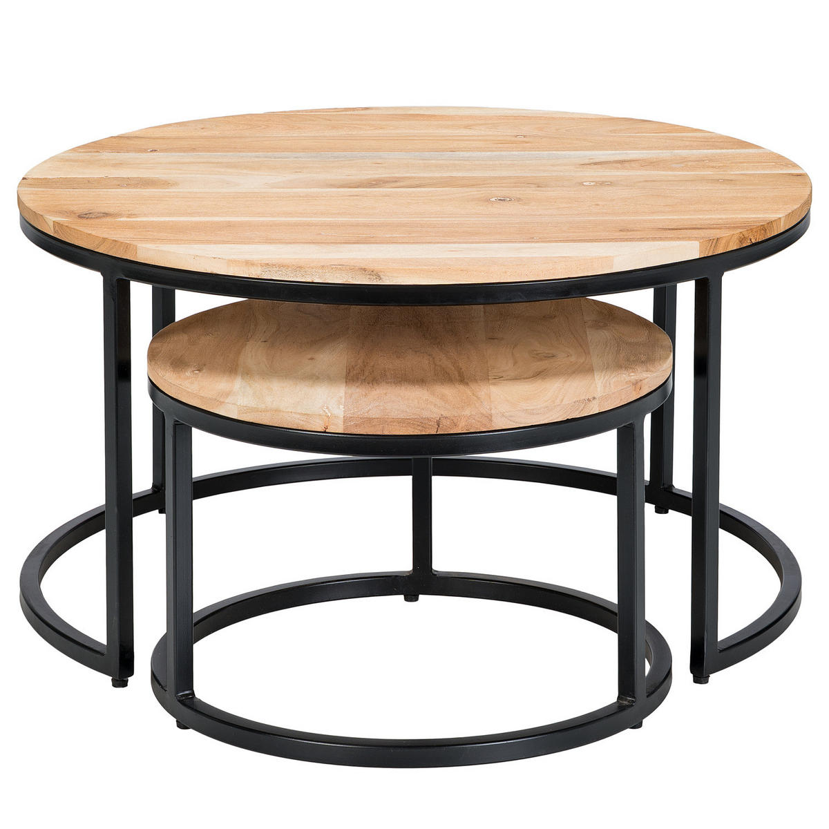 COUCHTISCH-SET - 2-teilig - Schwarz/Akaziefarben, Holz/Metall (80/80/42cm) - home24