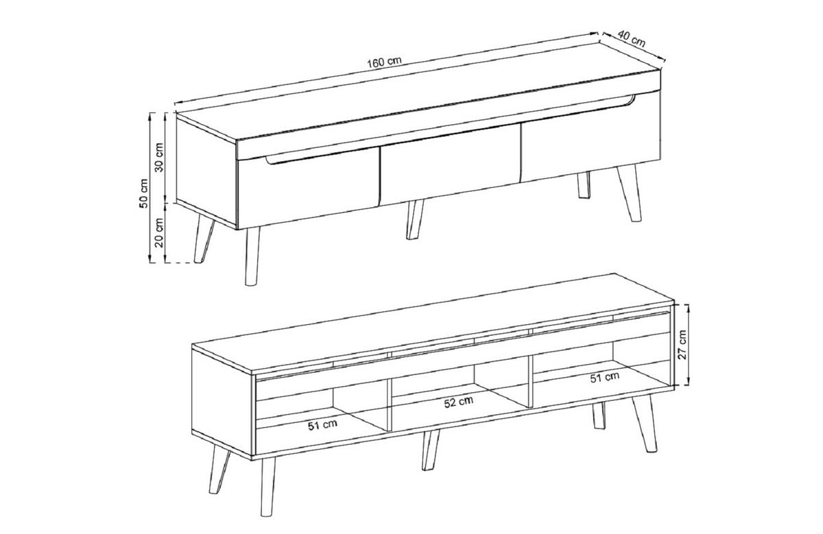 TV-SCHRANK Nodis 160 Weißer Glanz, Eiche Beine, Tv-Tisch - Weiß/Braun, Holzwerkstoff (160/50/40cm) - Bettso