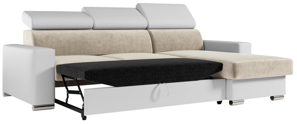 ECKSOFA FOX-L Beige/Weiß - Beige/Silberfarben, Kunststoff/Textil (242/168cm) - MKS