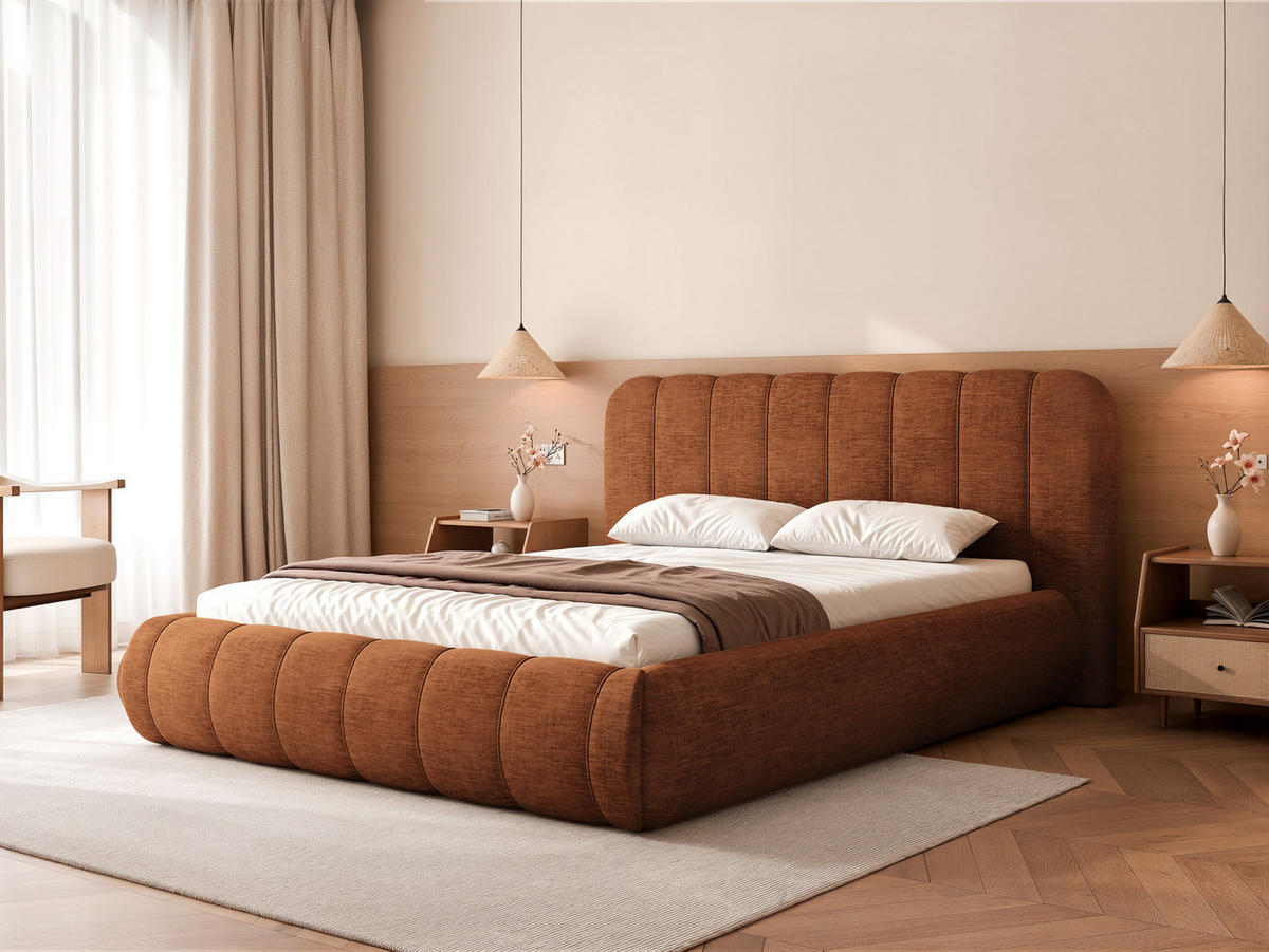 POLSTERBETT Gallo 160x200 cm Braun Chenille – (Doppelbett mit Bettkasten, Lattenrost, voluminöses Kopfteil) - Braun, Holz/Holzwerkstoff (160/200cm) - Ravio