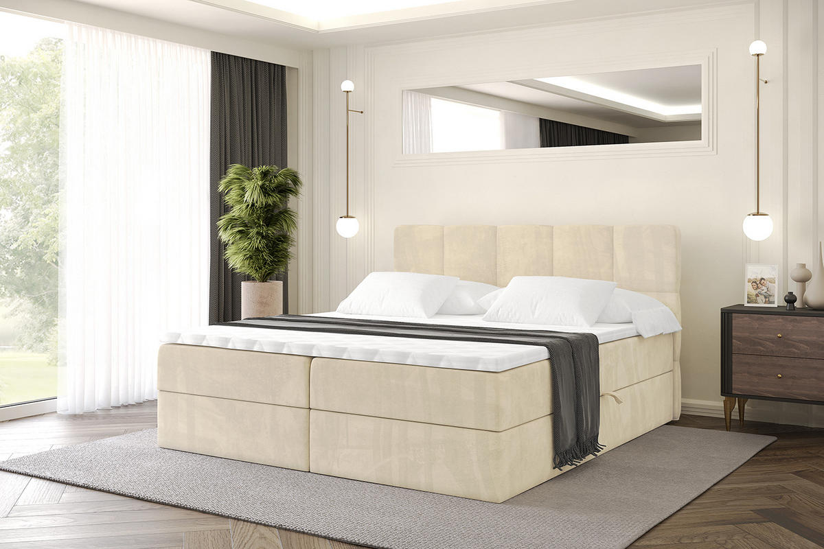 BOXBETT mit Matratze H4 und Lattenrost - LIRO - 200x200 - Beige Monolith - Beige, Holzwerkstoff/Kunststoff (200/200cm) - ALTDECOR