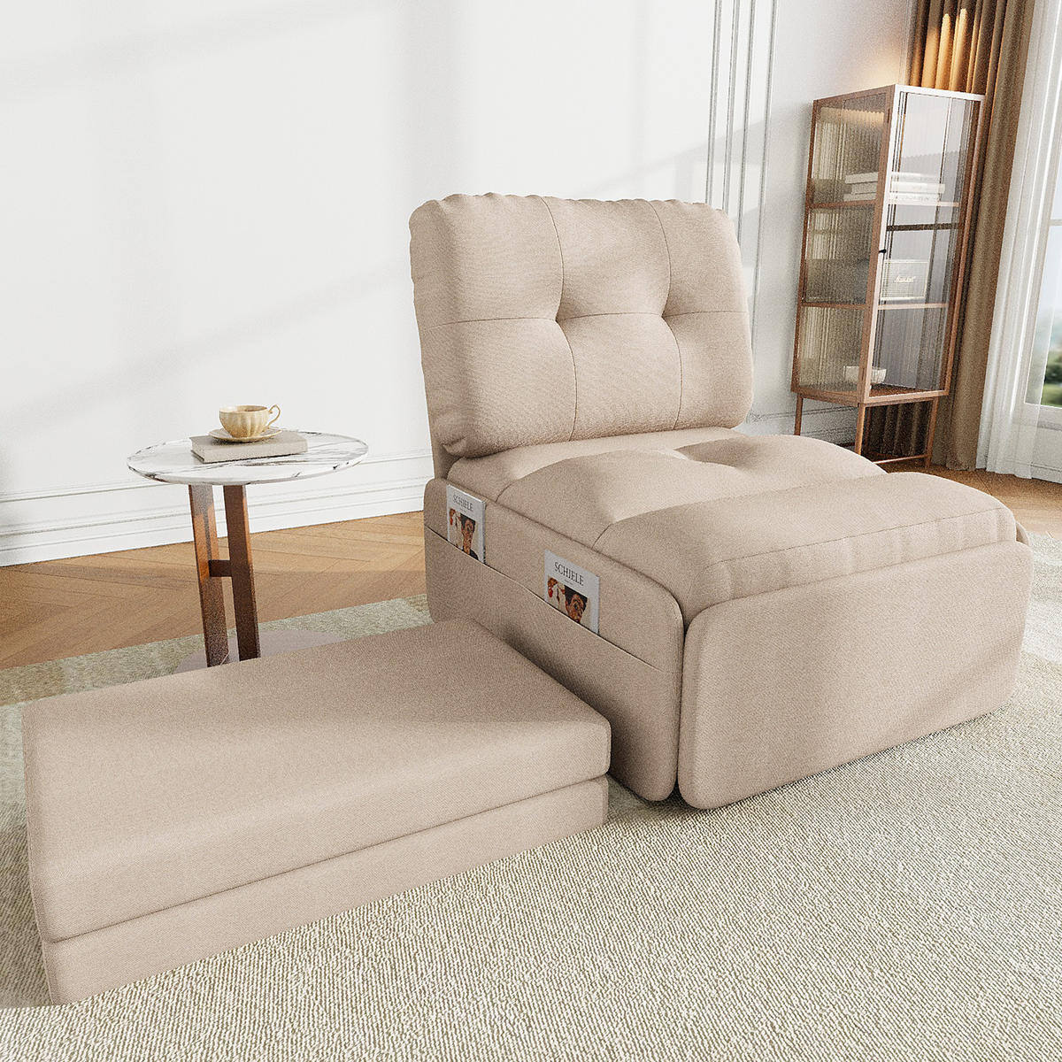SCHLAFSOFA 92/81.5/90 cm Beige mit Aufbewahrungstasche - Beige, Textil (81.5/90/195cm) - Oxeza