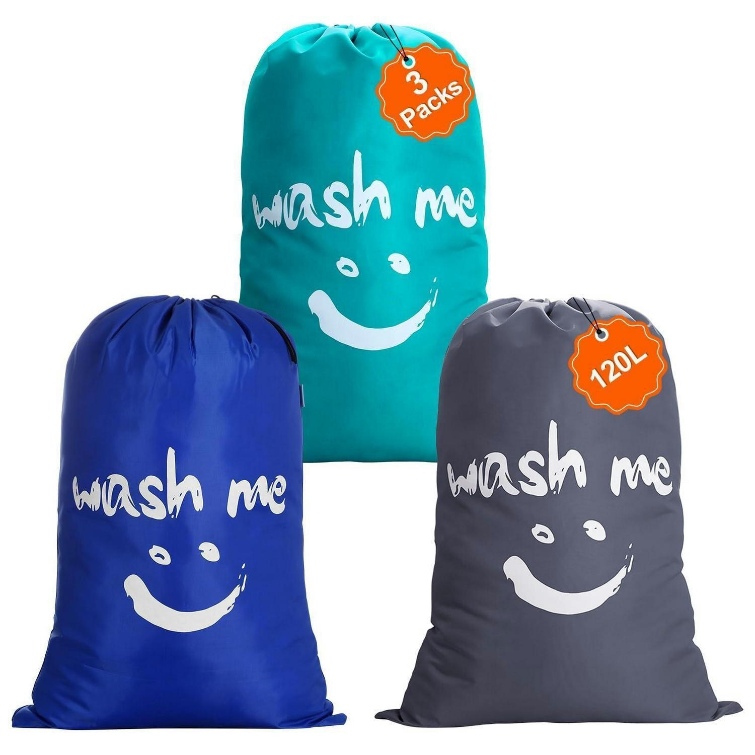 WÄSCHESACK 3er Set 120L mit Kordelzug Blau/Dunkelgrau/Marineblau - Multicolor, Textil (66/92/66cm)