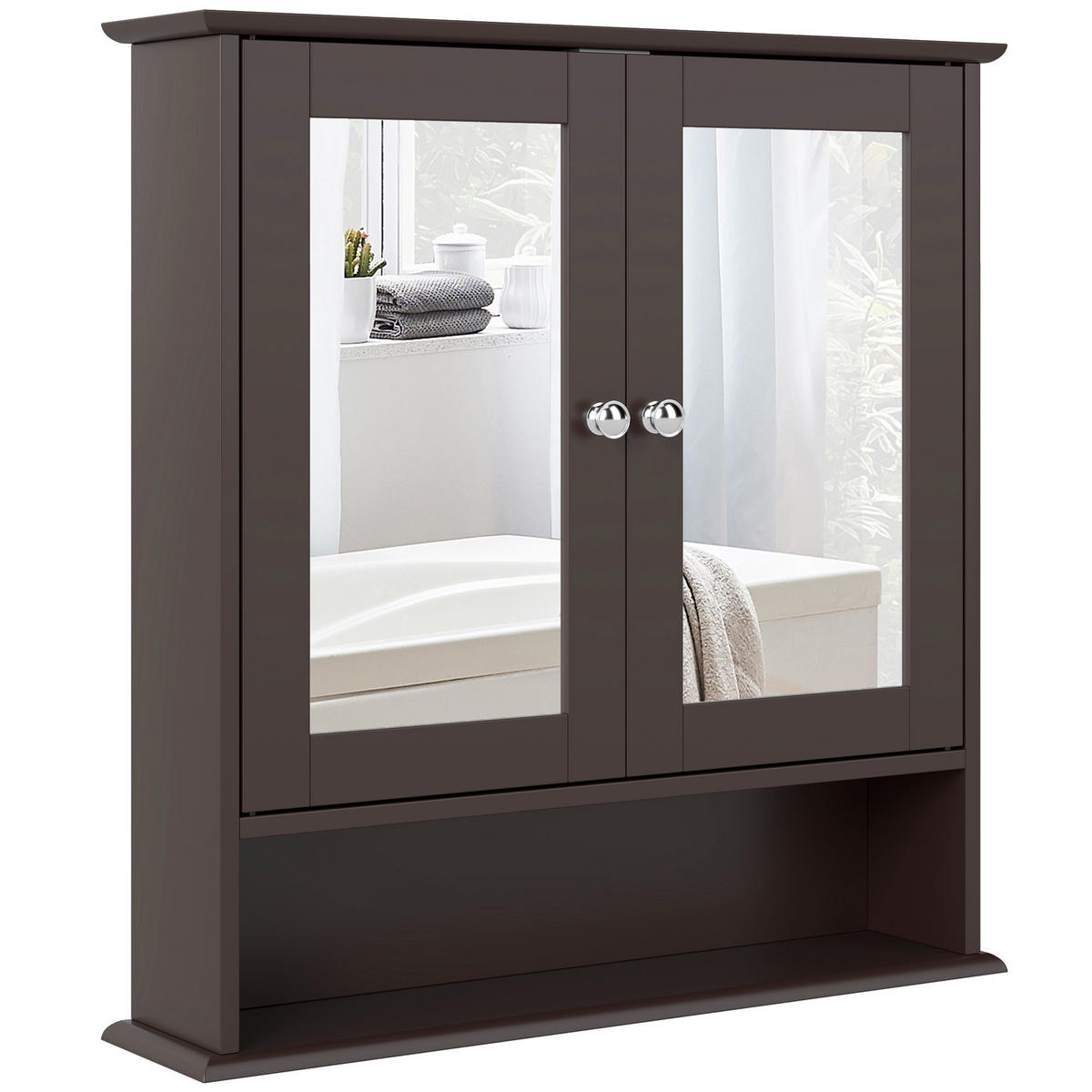 SPIEGELSCHRANK, Wandschrank mit 2 Türen, verstellbarem Einlegeboden, 56 x 13 x 58 cm ,Dunkelbraun - Dunkelbraun, Glas (56/58/13cm) - Vallsero