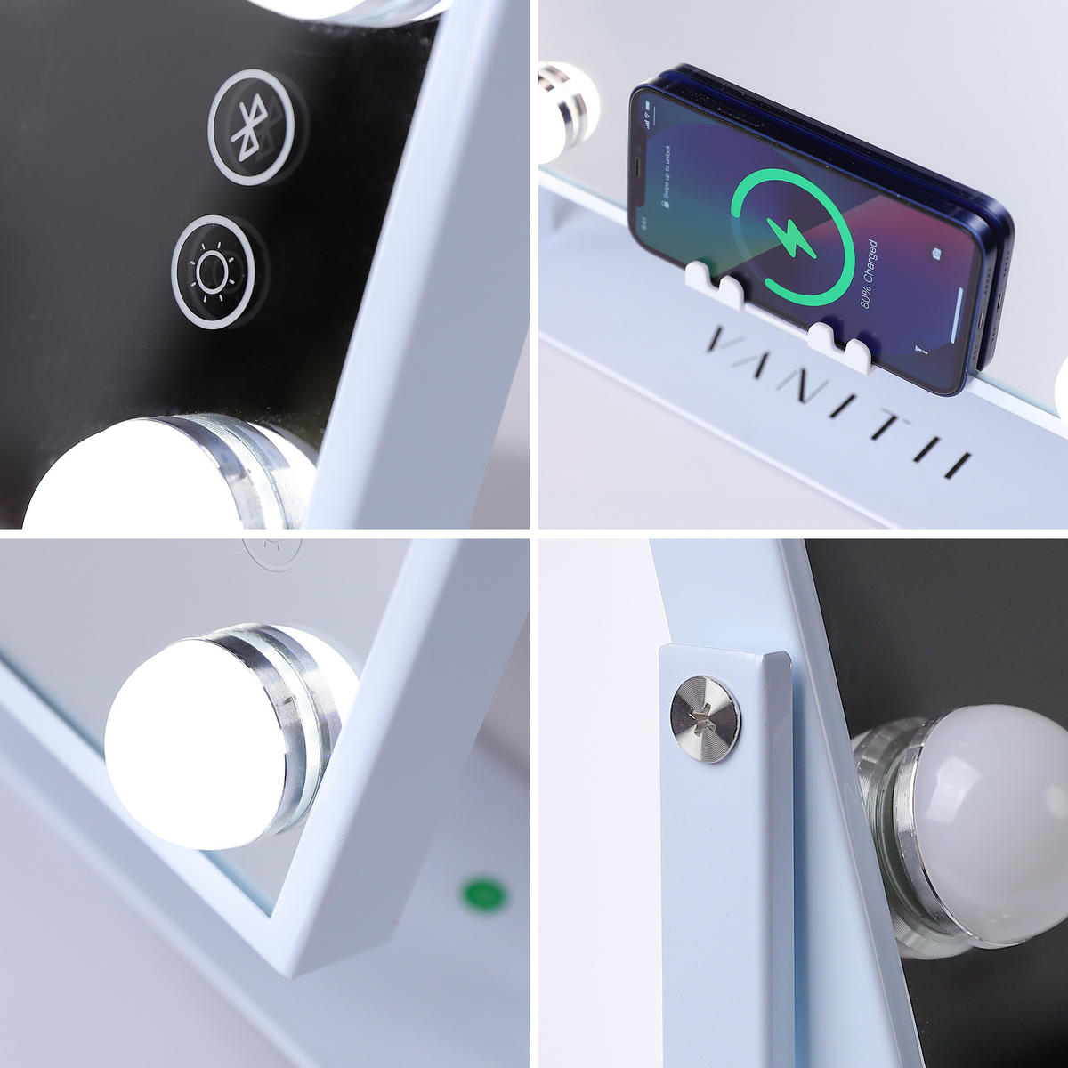 SCHMINKSPIEGEL mit LED-Beleuchtung und Bluetooth weiß 30/41 cm - Weiß, Metall (30/41/3cm) - VANITII
