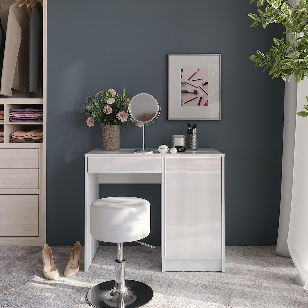 TOALETNÍ STOLEK Sherry Bílá/bílý vysoký lesk - vysoce lesklá bílá, kompozitní dřevo (89.8/76/50.1cm) - Vicco