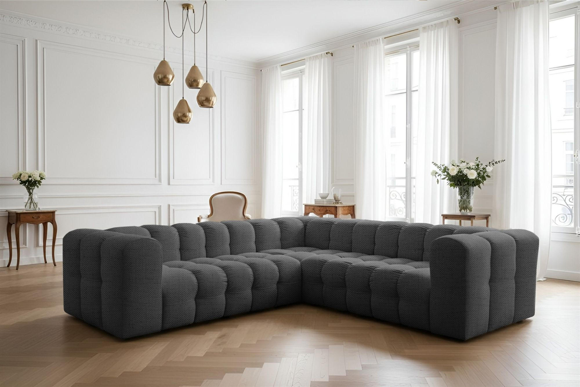 ECKSOFA Solvie Xs In Moly - Anthrazit, Holzwerkstoff/Textil (270/270cm) - Fun Möbel