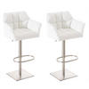 BARHOCKER 2er Set Lederlook Weiß - Edelstahlfarben/Weiß, Textil/Metall (64/88/45cm) - CLP