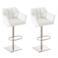 BARHOCKER 2er Set Lederlook Weiß - Edelstahlfarben/Weiß, Textil/Metall (64/88/45cm) - CLP