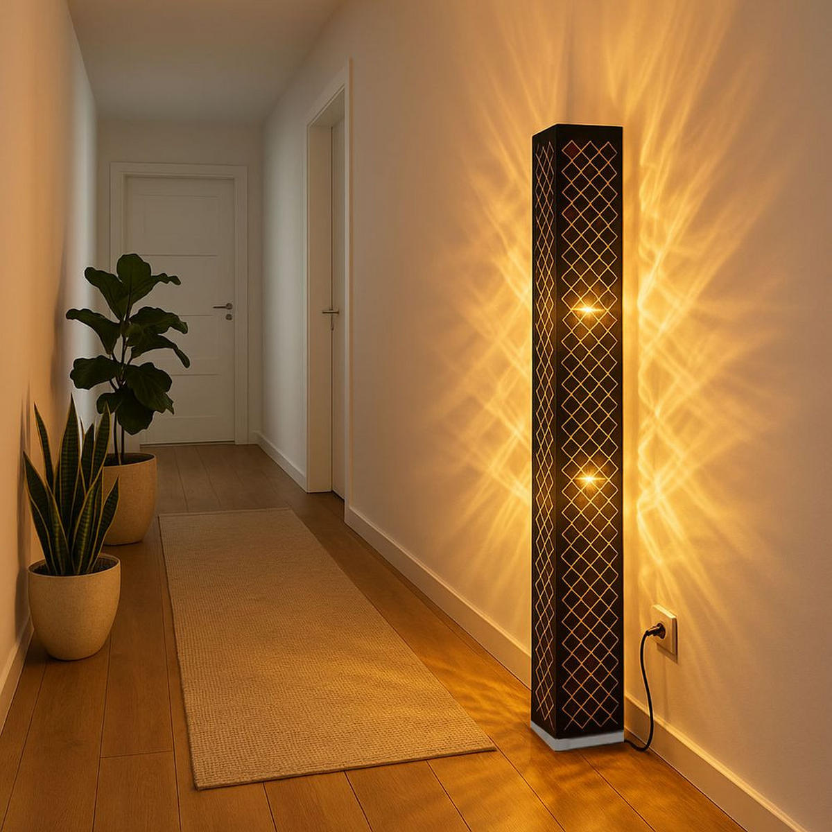 LED STEHLEUCHTE Clarke Schwarz Blattgold - Schwarz, Metall (15/15/118cm) - Globo Lighting
