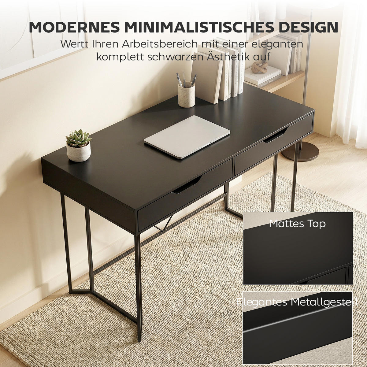 SCHREIBTISCH Spanplatte-Metall Schwarz - Schwarz, Holzwerkstoff/Metall (120/60/77cm) - HOMCOM