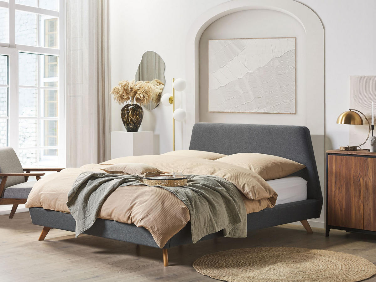 POLSTERBETT mit Lattenrost 180x200 cm Grau Vienne - Dunkelgrau, Textil (180/200cm) - Beliani