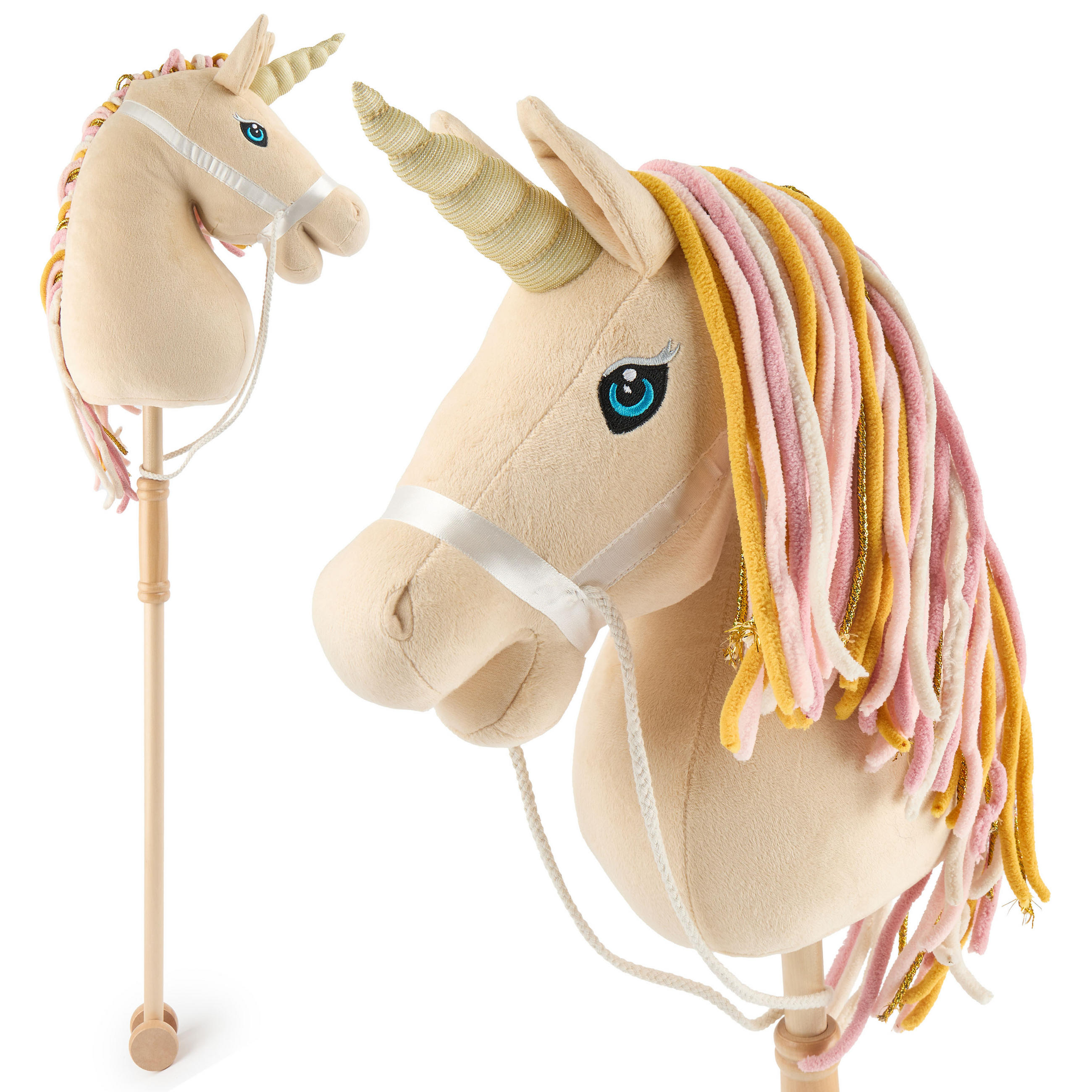 STECKENPFERD Einhorn Aurora aus Holz - Beige, Textil (33/92cm) - Bieco Spielwaren
