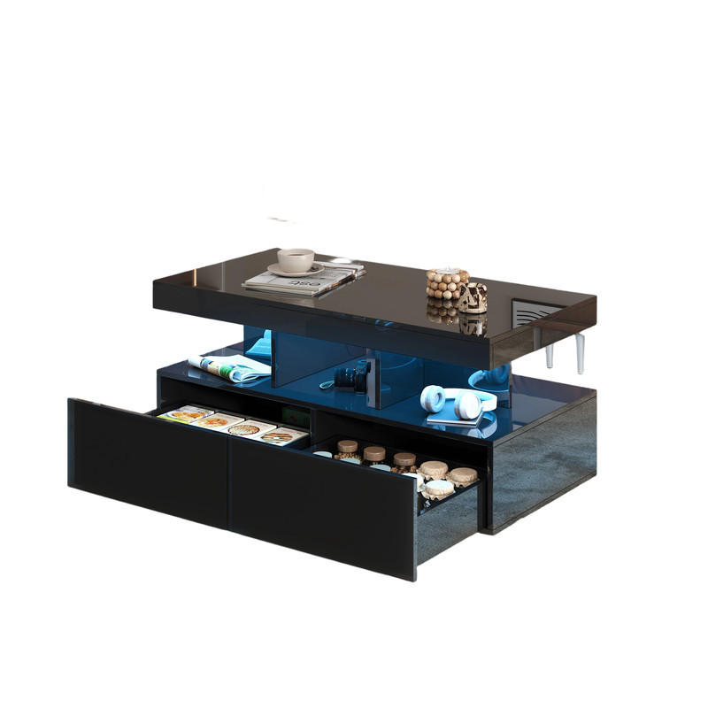 COUCHTISCH mit LED Stauraum Schublade 104x53x46 cm - Schwarz, Holzwerkstoff (104/53/46cm) - SHOPENTRA