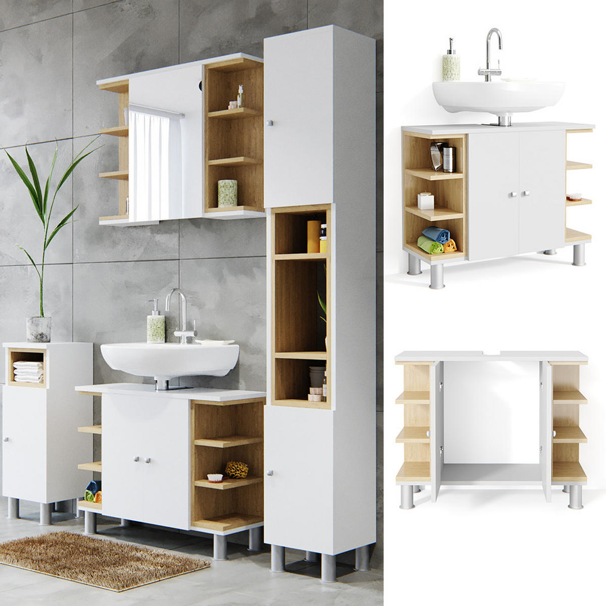 WASCHBECKENUNTERSCHRANK Aquis Weiß 79.6 x 64 cm - Weiß, Holzwerkstoff (79.6/64/32cm) - Vicco