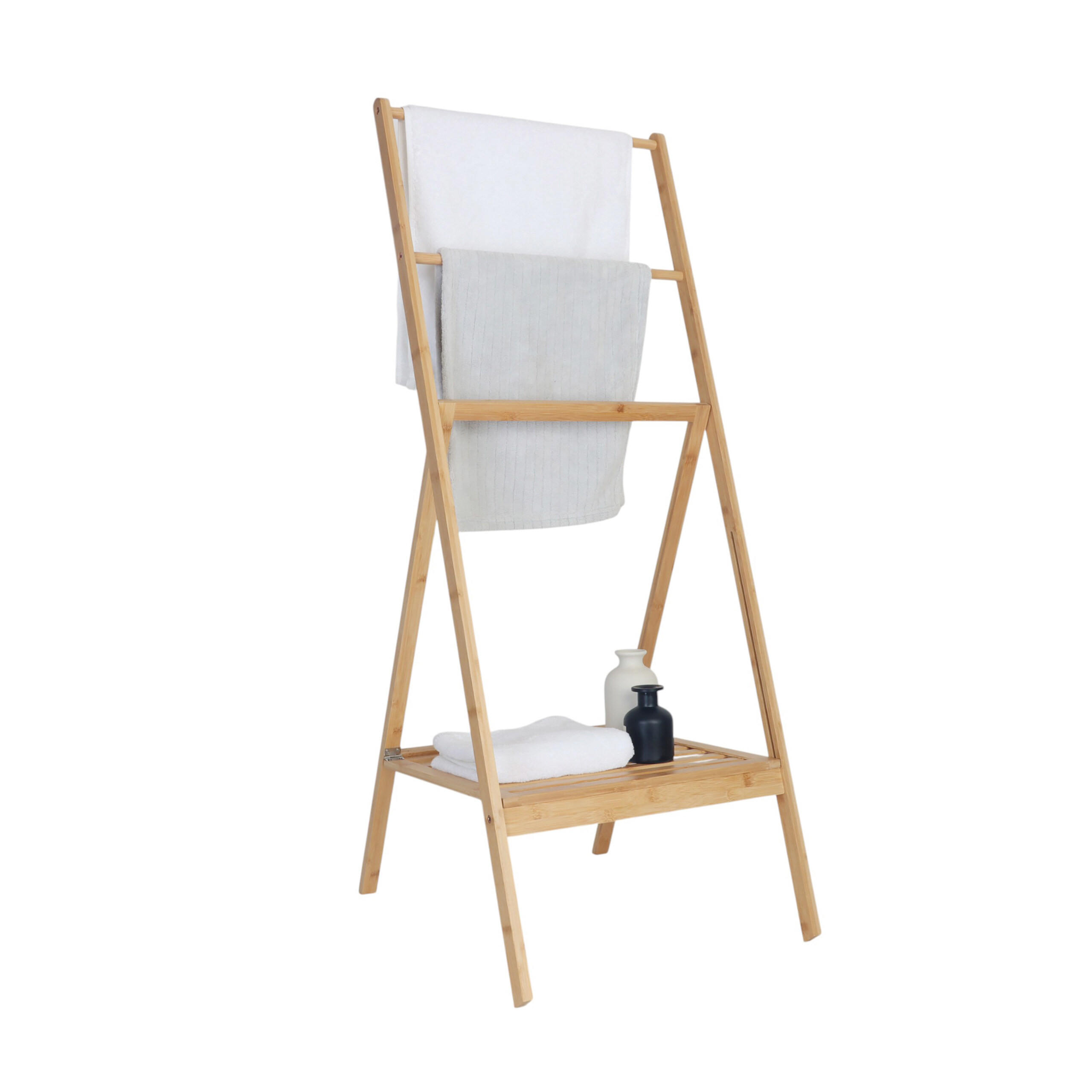 HANDDUKSST&Auml;LL Natur bambu med hylla hopf&auml;llbar Ljusbrun 112/55/44.5 cm