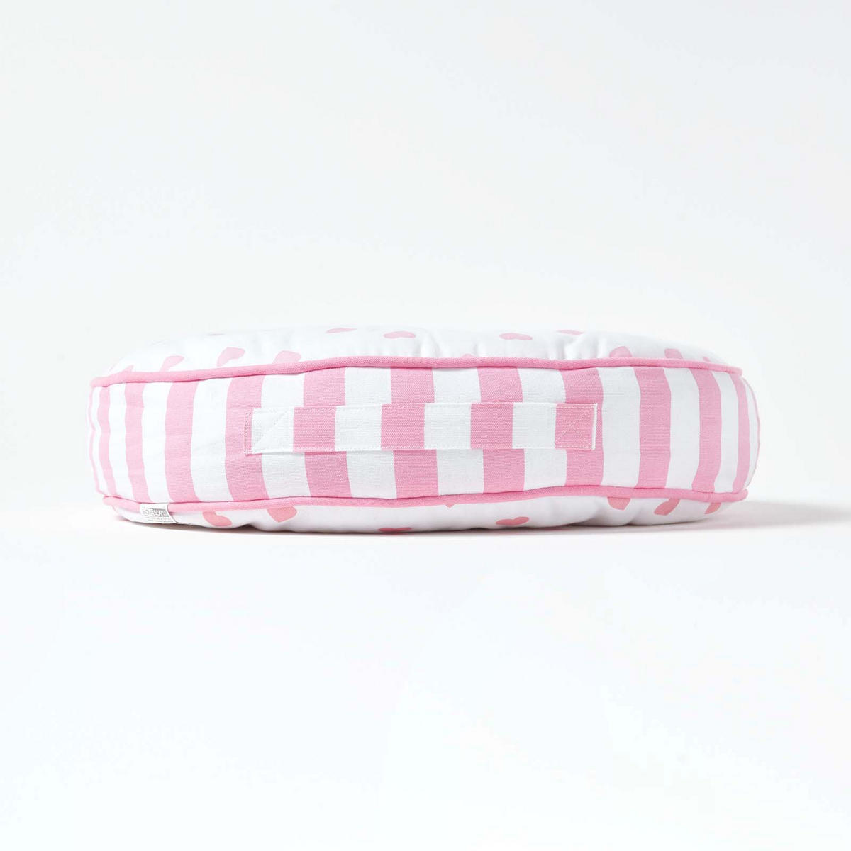 BODENKISSEN rund, Herzen & Streifen – rosa-weiß, Ø 43/7 cm - Weiß, Textil (43/43/7cm) - Homescapes