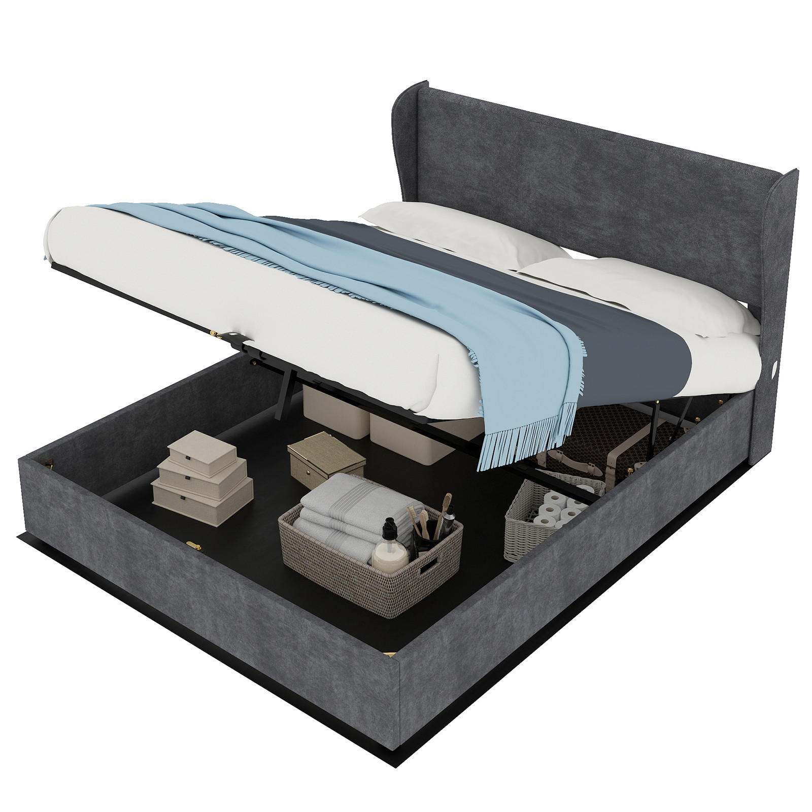 POLSTERBETT 140x200 cm Stauraum hydraulisch grau - Grau, Textil (140/200cm) - LEBENLANG