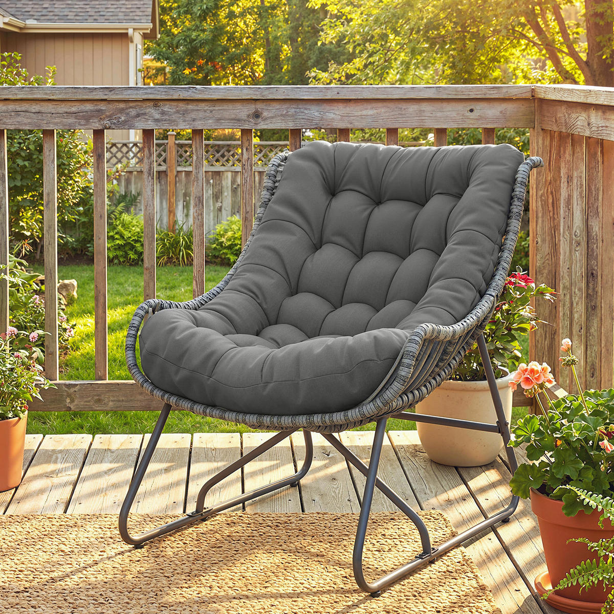 RATTANSESSEL Stahl PE-Rattan Dunkelgrau - Dunkelgrau, Textil/Metall (75/90/101cm) - Outsunny